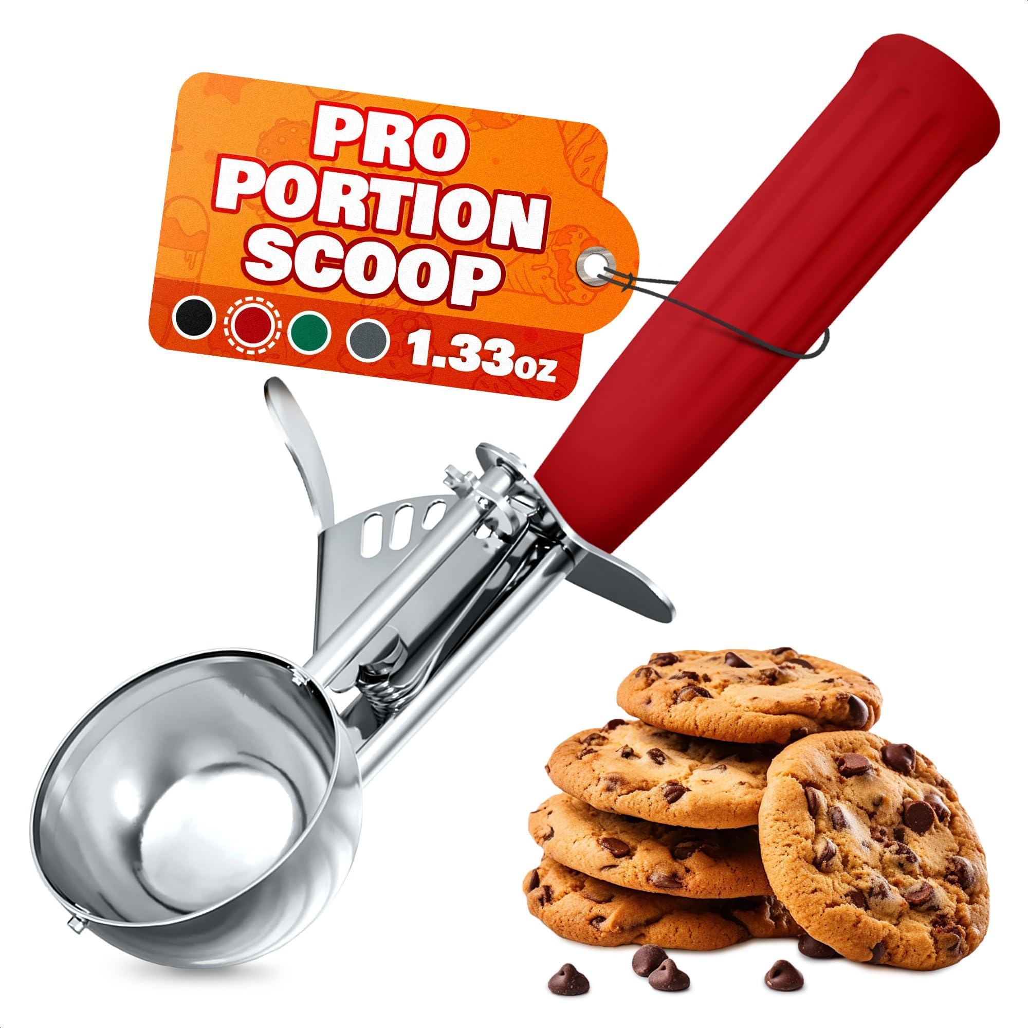1.33oz Ice Cream Scoop with Trigger #24 - Stainless Steel Ice Cream Scooper for Gelato, Cookie Dough, Meatballs - Easy Portion C