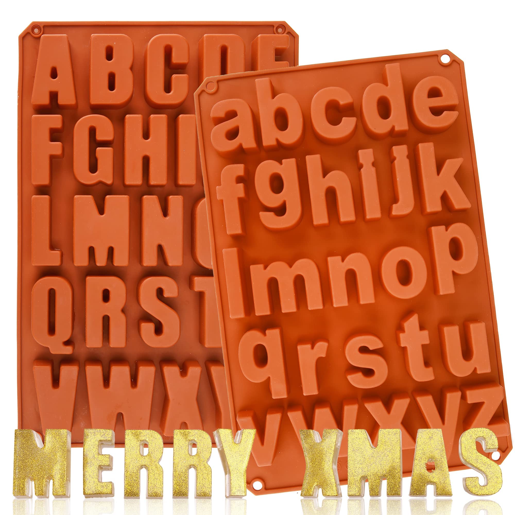 Wocuz 2 Pack Uppercase Letters Crayon Mold Lowercase Alphabet Chocolate Baking Mold Resin Mold Cake Pan Handmade Soap Mold Biscu