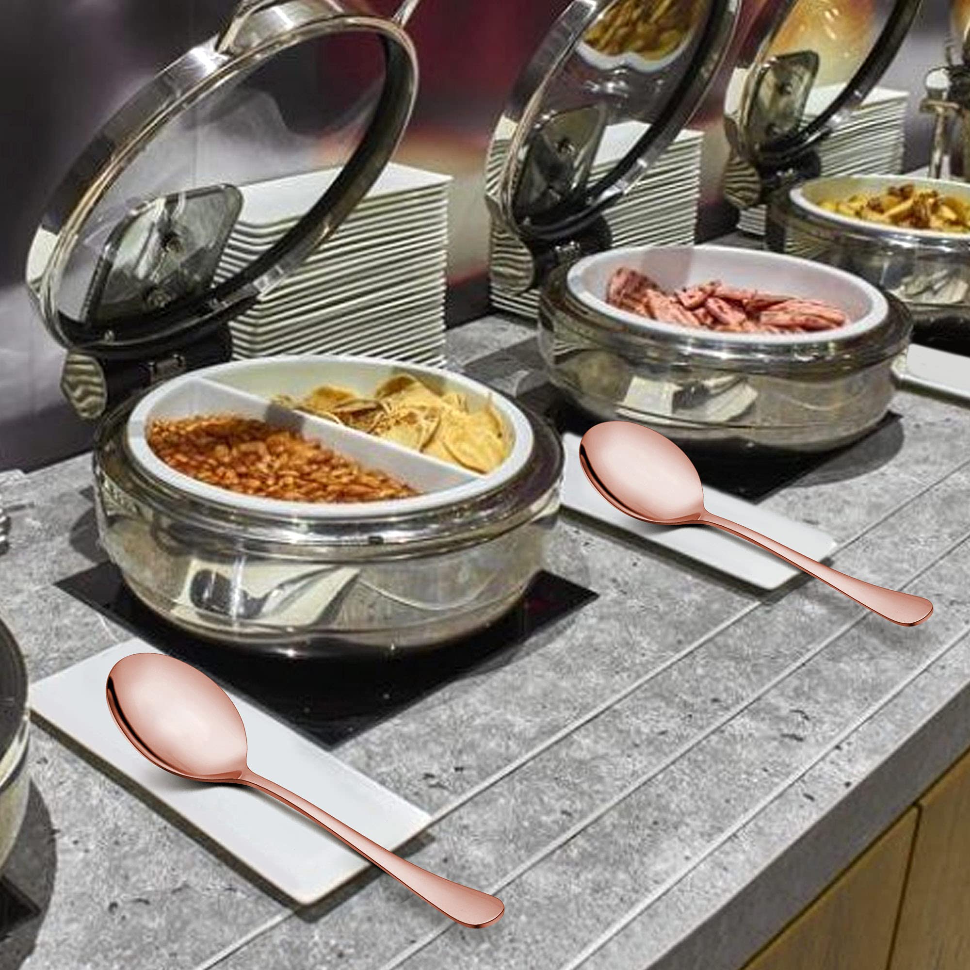 Lianyu Black Serving Spoons Set Of 6, 9.8 Inch Stainless Steel Large Dinner Buffet Catering Banquet Serving Spoons, Mirror Finis