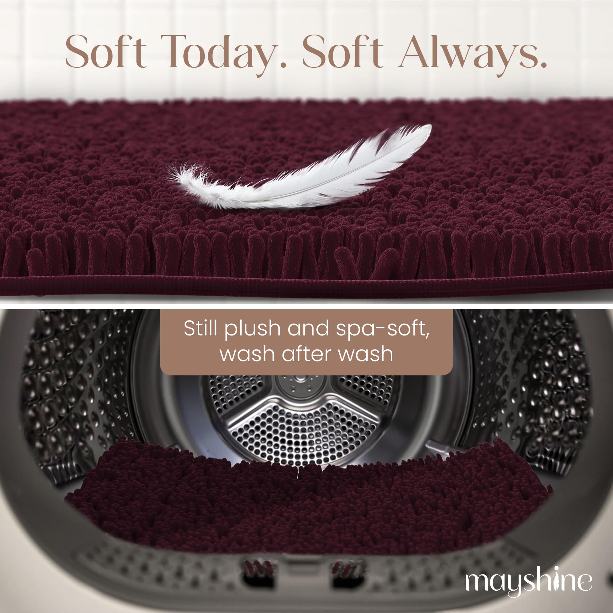Extra Large Soft Plush Chenille Bathroom Runner Rug  Absorbent Microfiber Bath Mat  Machine Washable  Non-Slip Grip  Shag Carpet Great for Bath  Shower  Bedroom  or Door Mat (Burgundy  27.5x47)