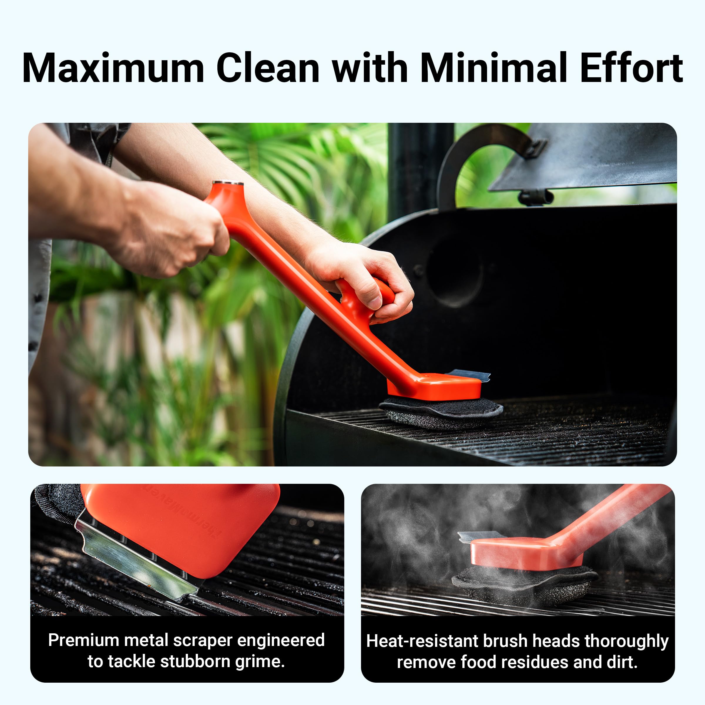 Thermomaven Bq03 Grill Brush Replaceable Cleaning Head, Safe Bristle-Free Bbq Cleaning Tool, Barbecue Grill Cleaner, 6 Pcs Refil