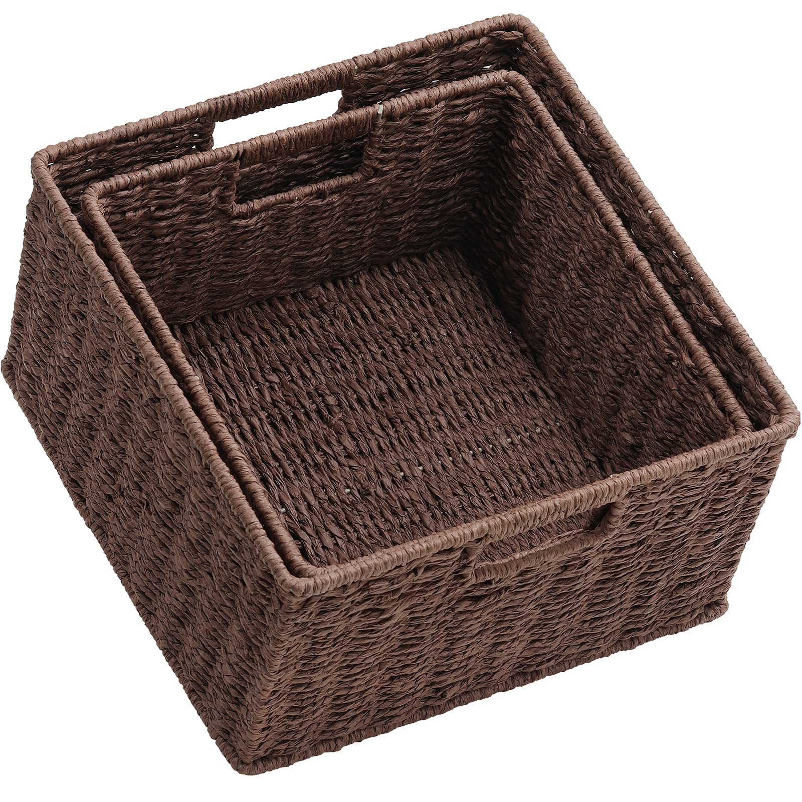 Hoonex Storage Baskets For Organizing, Decorative Round Paper Rope Woven Baskets For Storage With Carrying Handles, Set Of 2, Da
