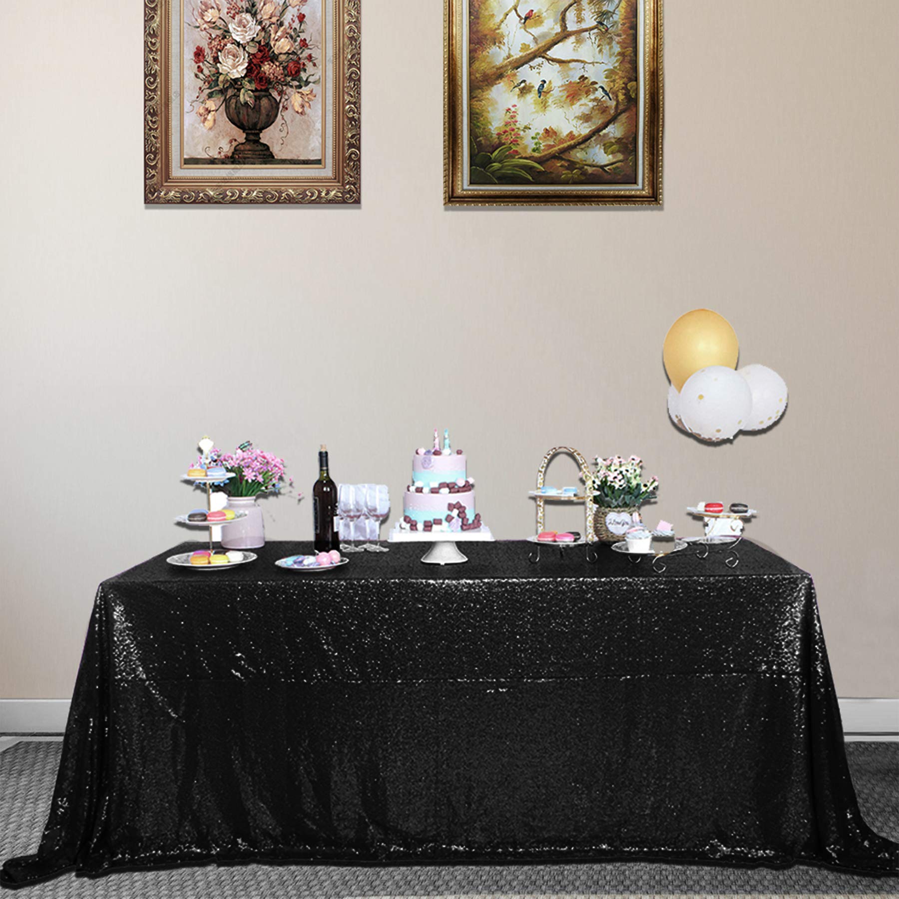 Jyflzq Black Sequin Tablecloth - 90'' X 132'' Rectangular Sparkly Glitter Metallic Table Cloths Table Cover Overly For Halloween