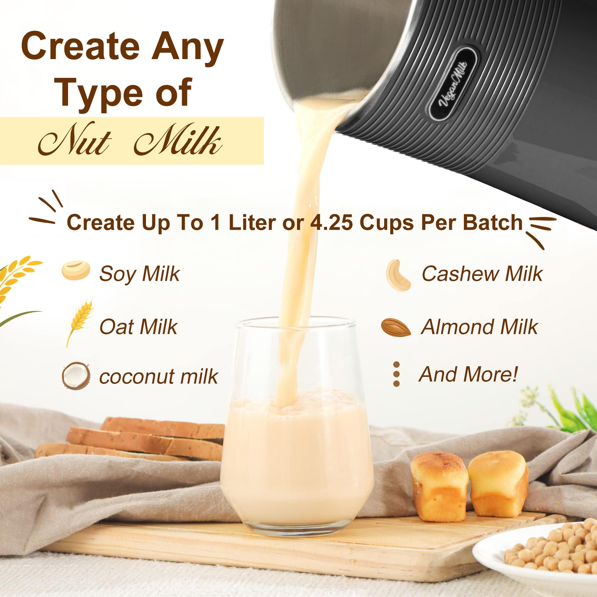 Nut Milk Maker Machine  Almond Milk Maker Machine  Soy Milk Maker Machine  Oat Milk Maker Machine - 8 in 1 Plant Based Milk Maker Machine Works as: Nut Milk Machine  Soymilk Maker & Soup Maker Machine