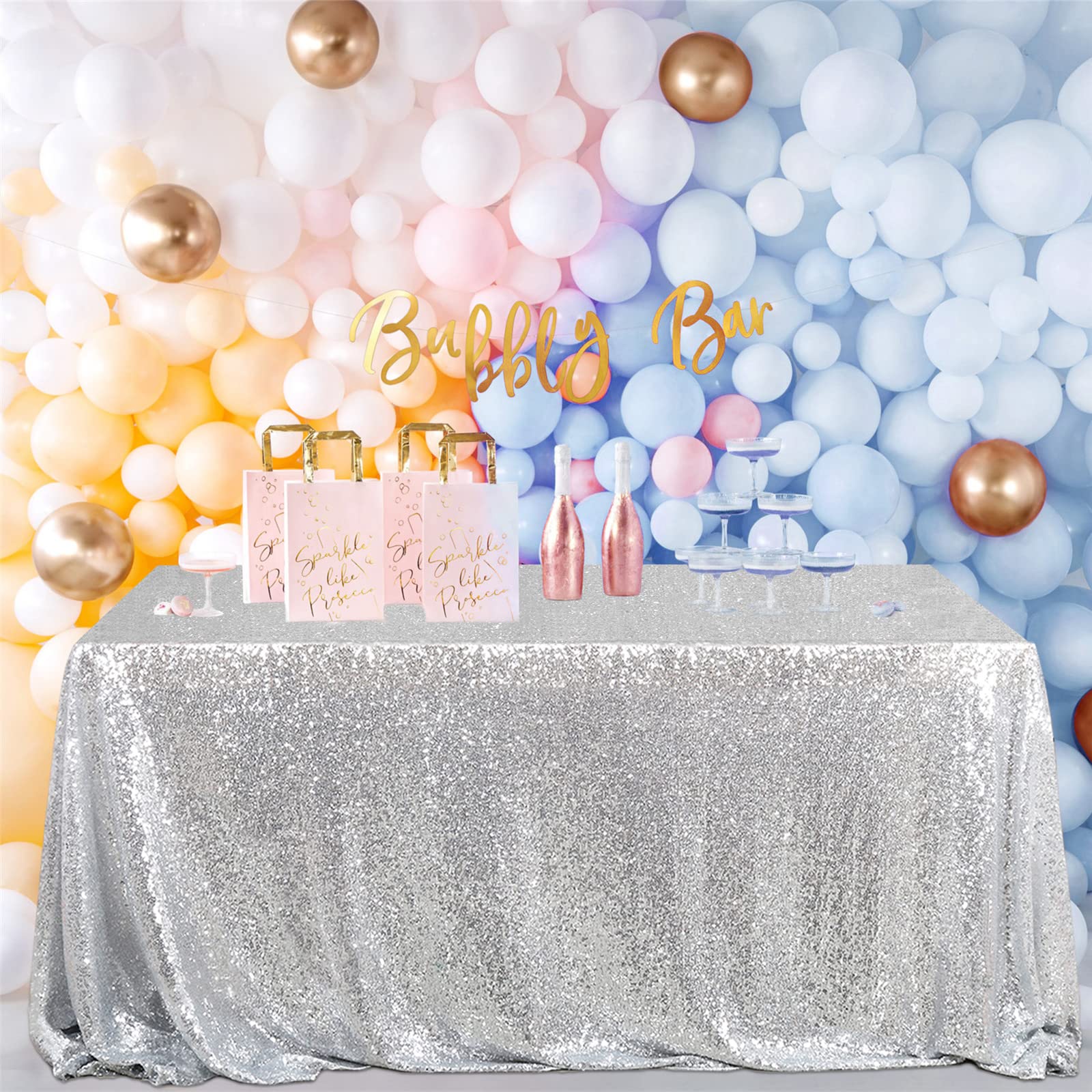 B-Cool Glitter Tablecloth Silver Sequin Tablecloth Christmas 90X132 Inch Rectangle Sequin Overlay Sparkly Table Cloth Sequin Fab