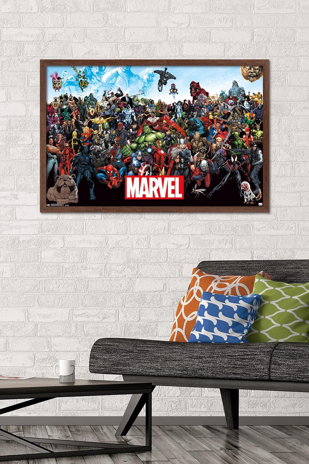 Trends International Marvel Comics - The Marvel Lineup Wall Poster, 22.37'' X 34.00'', Mahogany Framed Version
