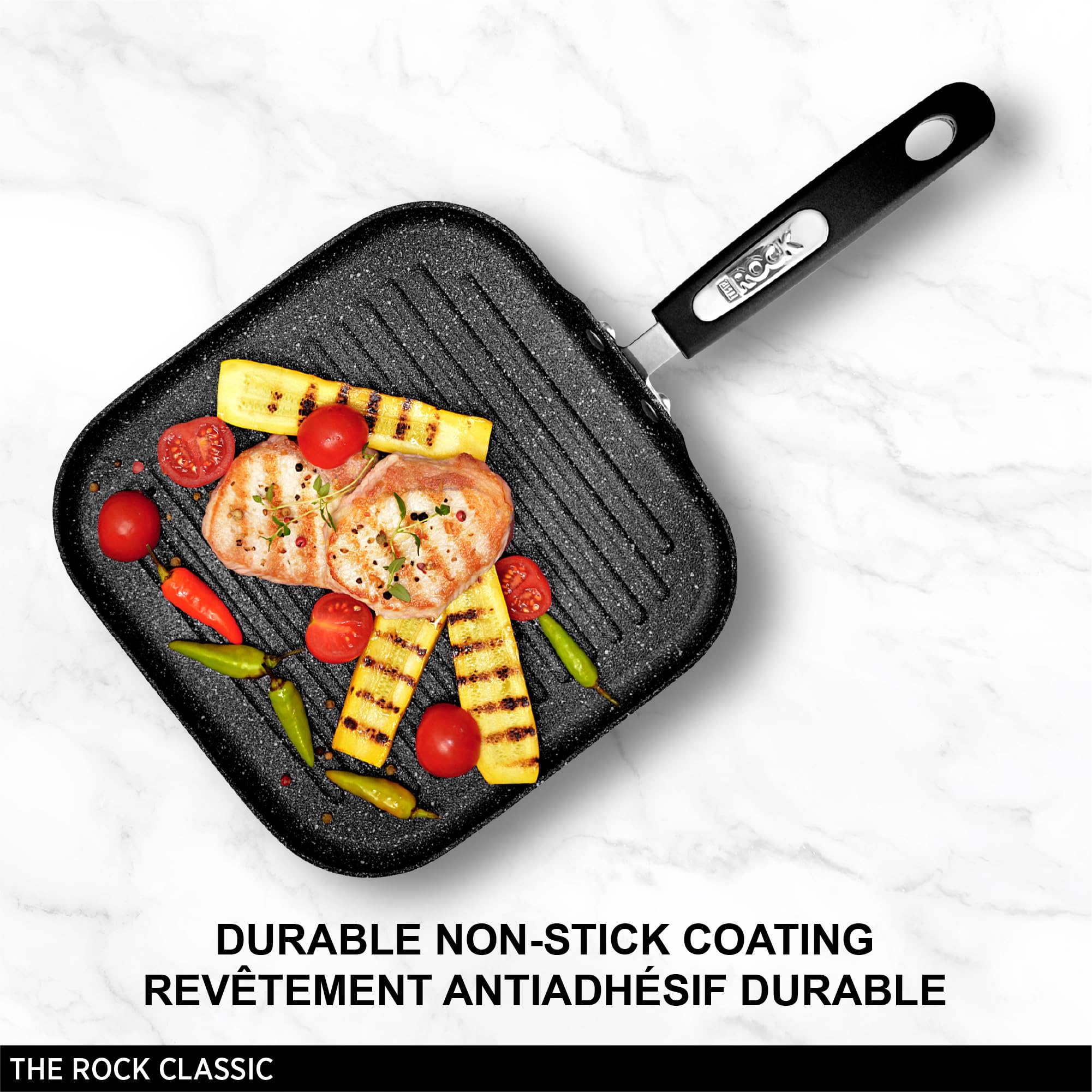Starfrit The Rock 25Cm (10) Non-Stick Grill Pan - Durable Forged Aluminium - Oven Safe - Pfoa Free - Easy To Clean - Black