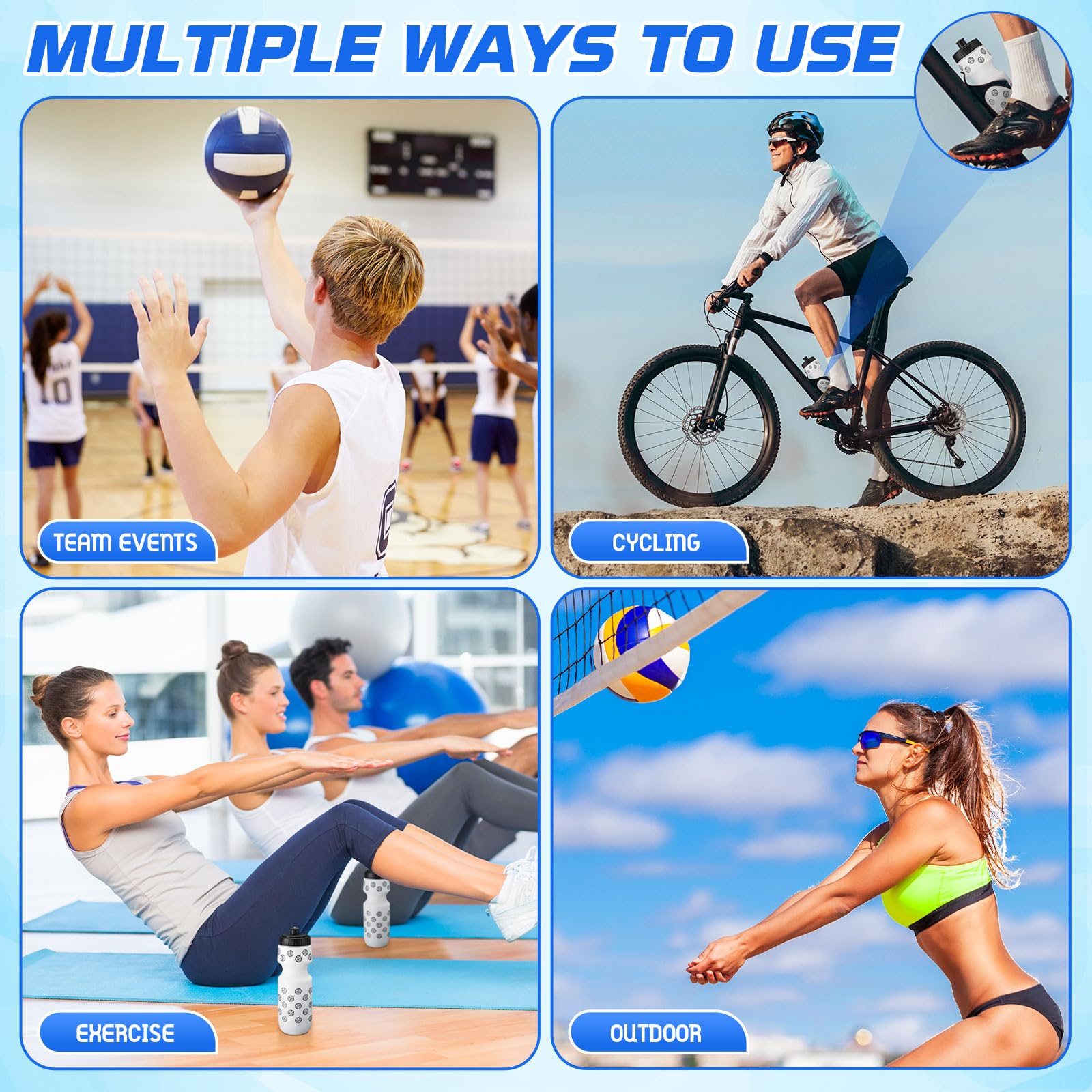 Skybooly 24 Pcs Water Bottle Bulk Reusable Sports Squeeze Water Bottles Ball Cup Accessories for Sports Party Favors Team Gifts