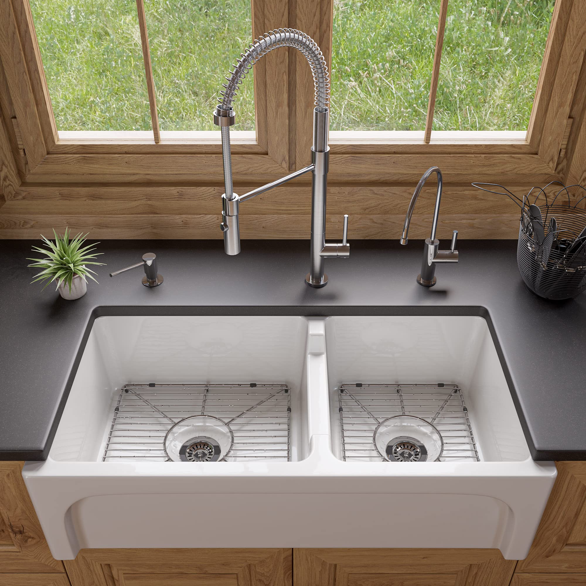 Alfi Brand Ab3618Arch-W Arched Apron Thick Wall Fireclay Double Bowl Farm Sink, 36'', White