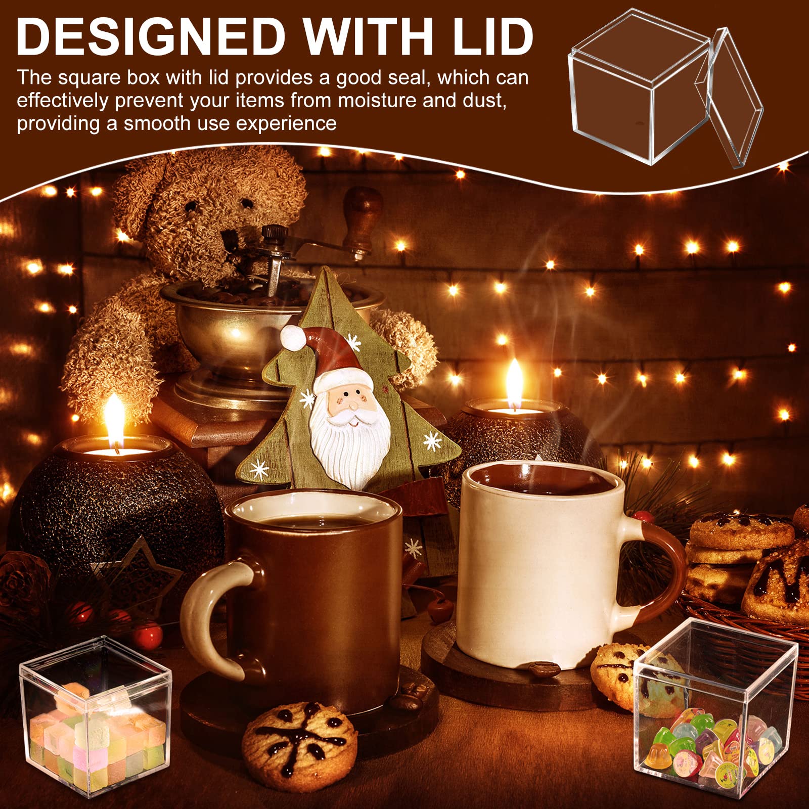Tuanse 120 Pcs Acrylic Box with Lid Clear Small Acrylic Box Plastic Square Cube with Lid Mini Containers Display 2.2 x 2.2 x 2.2