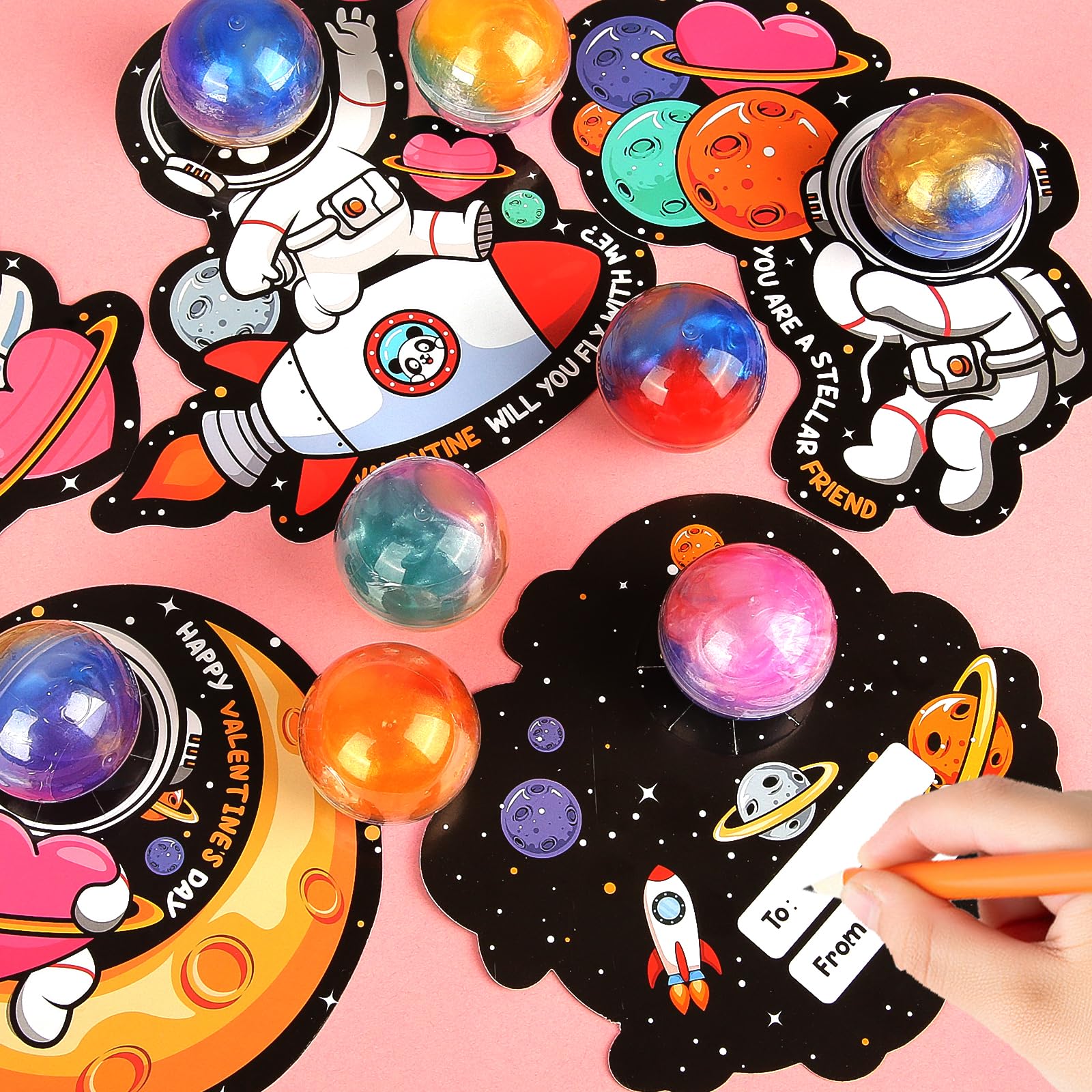 28 Pack Valentines Day Gifts For Kids, Galaxy Slime With Greeting Cards Stress Relief Fidget Set For Kids, Valentine'S Day Class