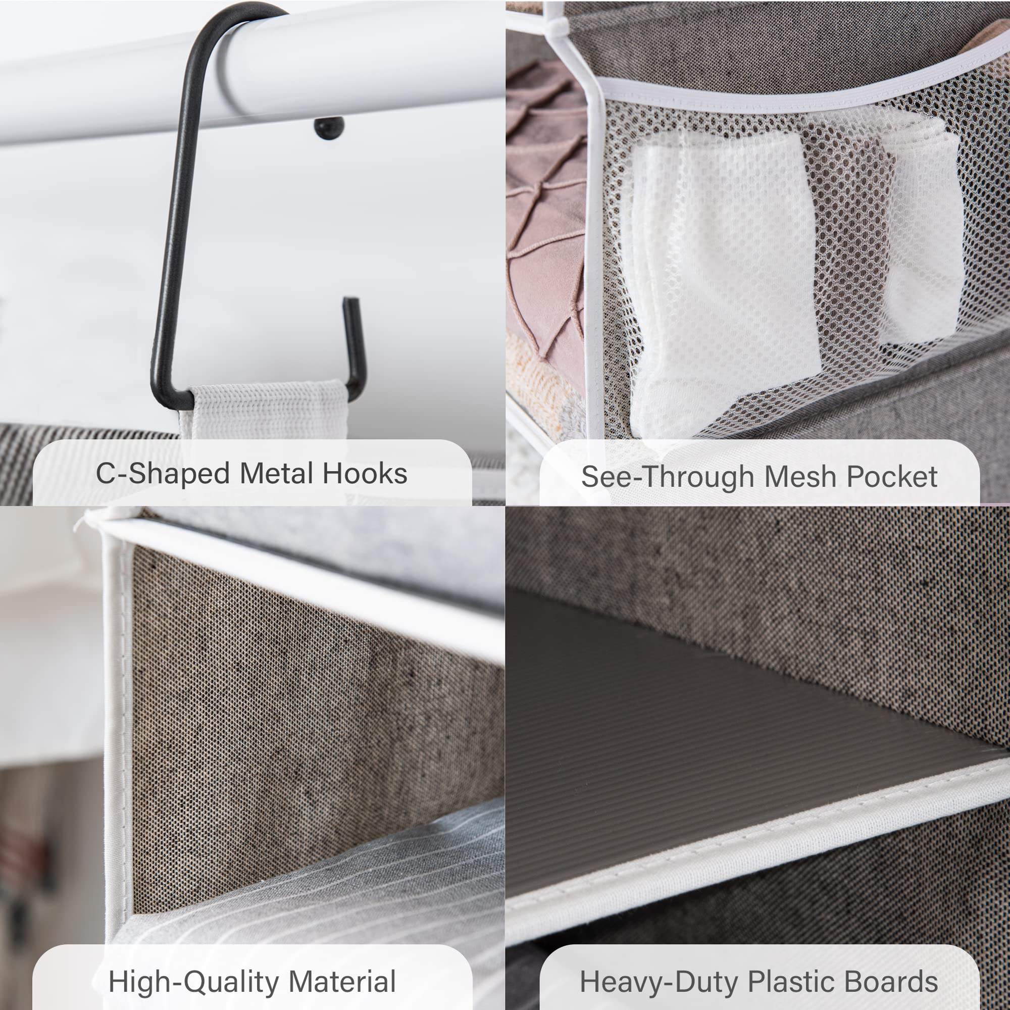 StorageWorks 5-Shelf Jumbo Hanging Storage Closet  Hanging Organizer for Closet Rod  Hanging Cloth Organizer Storage  Canvas  Gray  13'' D x 15'' W x 47