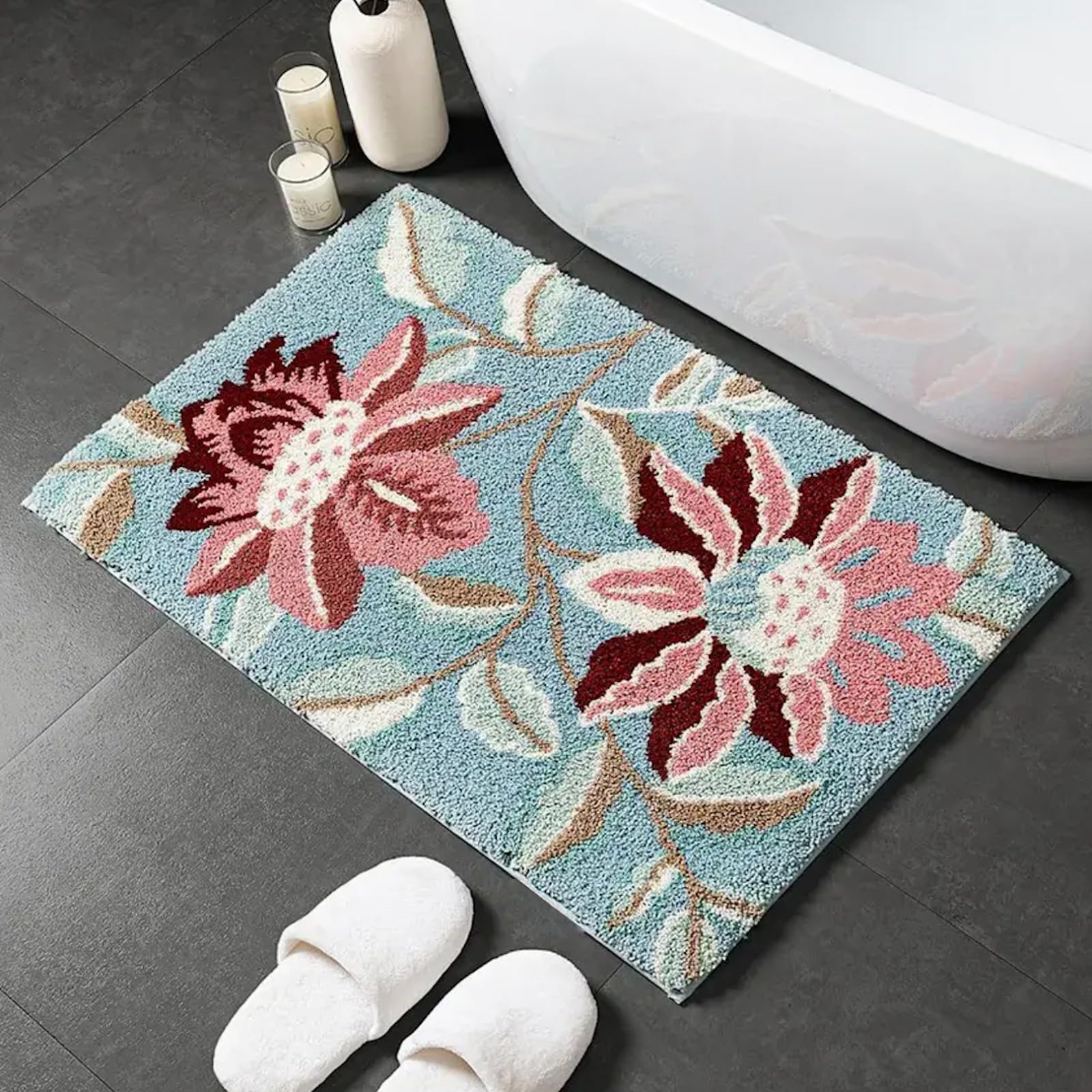 Roseate Two Flower (40X60 Cm) Super Absorbent Mats Microfiber 2000 Gsm Mat For Bathroom/Kitchen/Door Mats For Home/Floor Mat (Pe