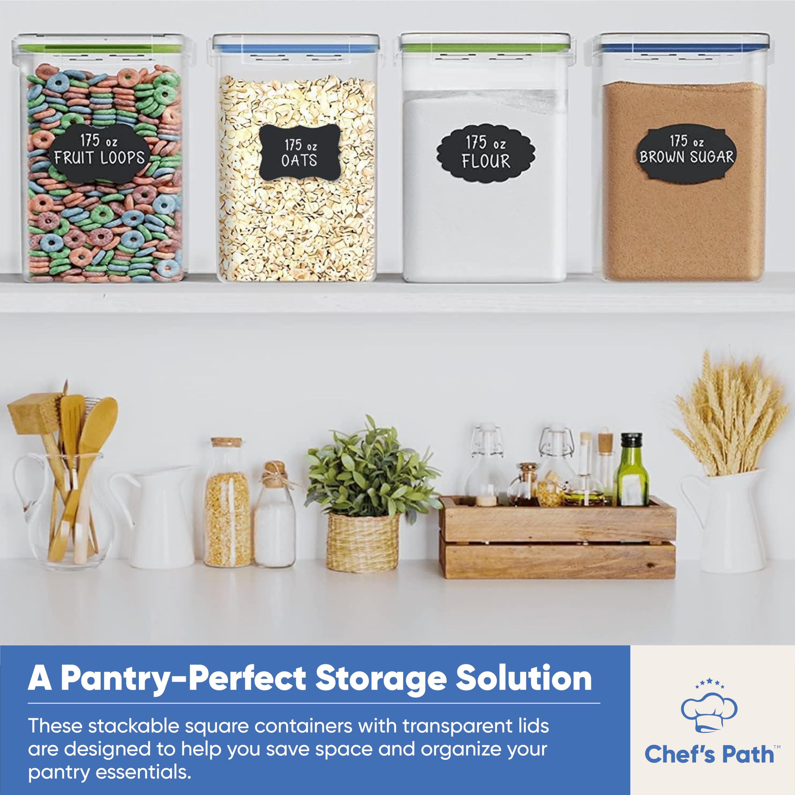 Chef'S Path Extra Large Food Storage Containers With Lids Airtight (5.2L|175Oz|2 Pack) For Flour, Sugar, Rice & Baking Supply -