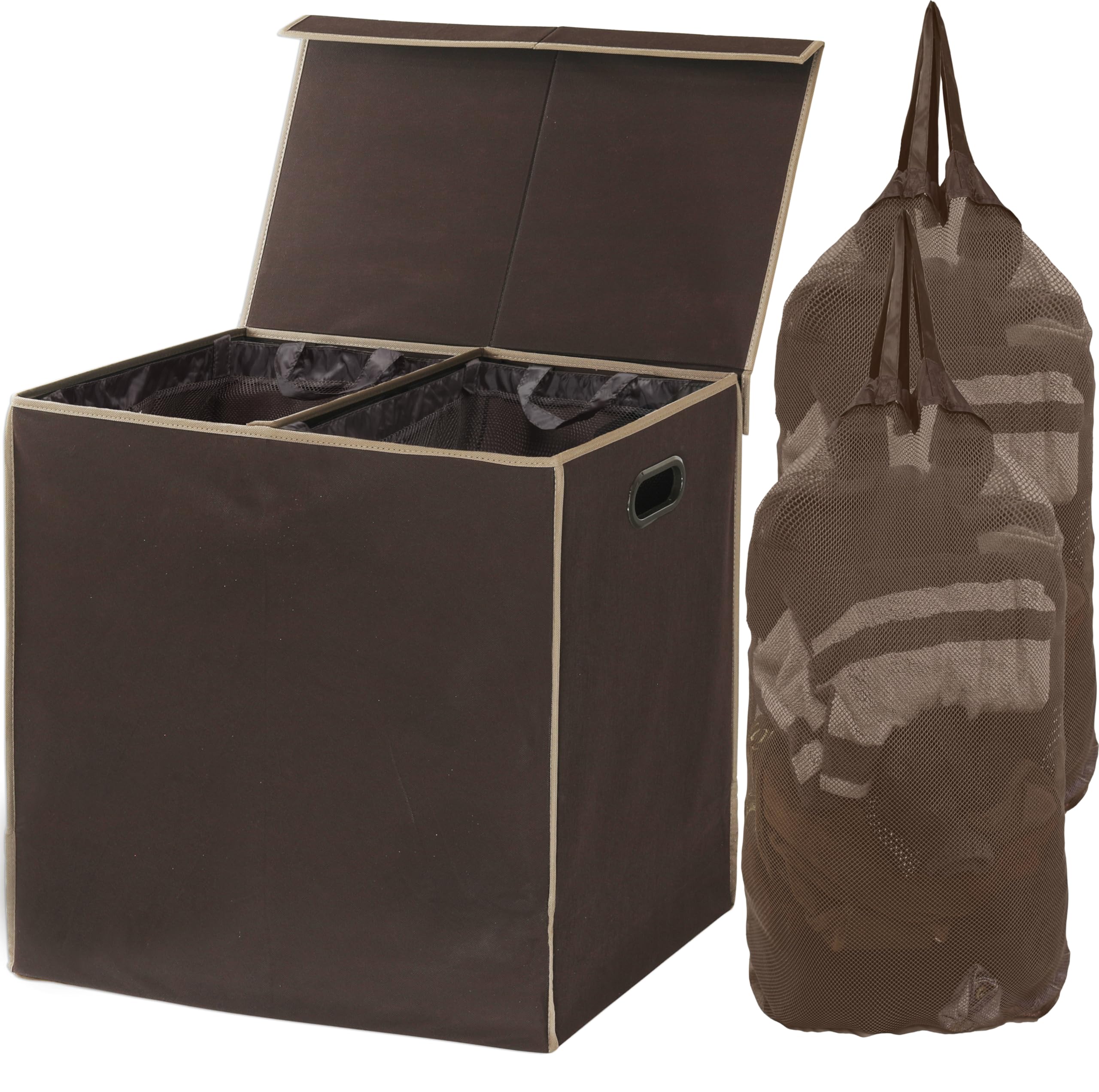 Simple Houseware Double Laundry Hamper With Lid And Removable Laundry Bags, Brown