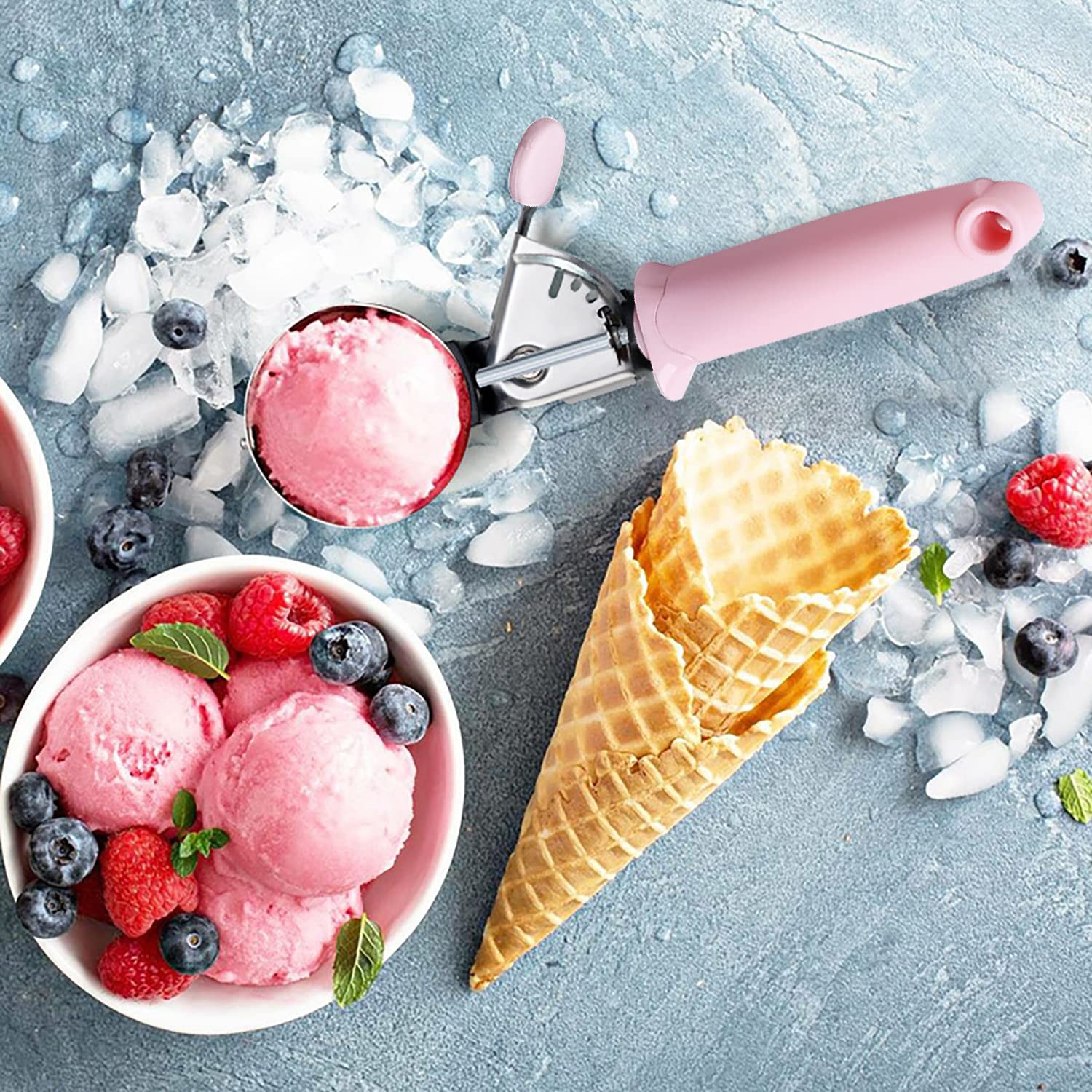 2 Pack Ice Cream Scoop Cookie Dough Scoop With Trigger Pink Handle For Cookie Dough Cupcake Batter Ice Cream Portion Control (Pi