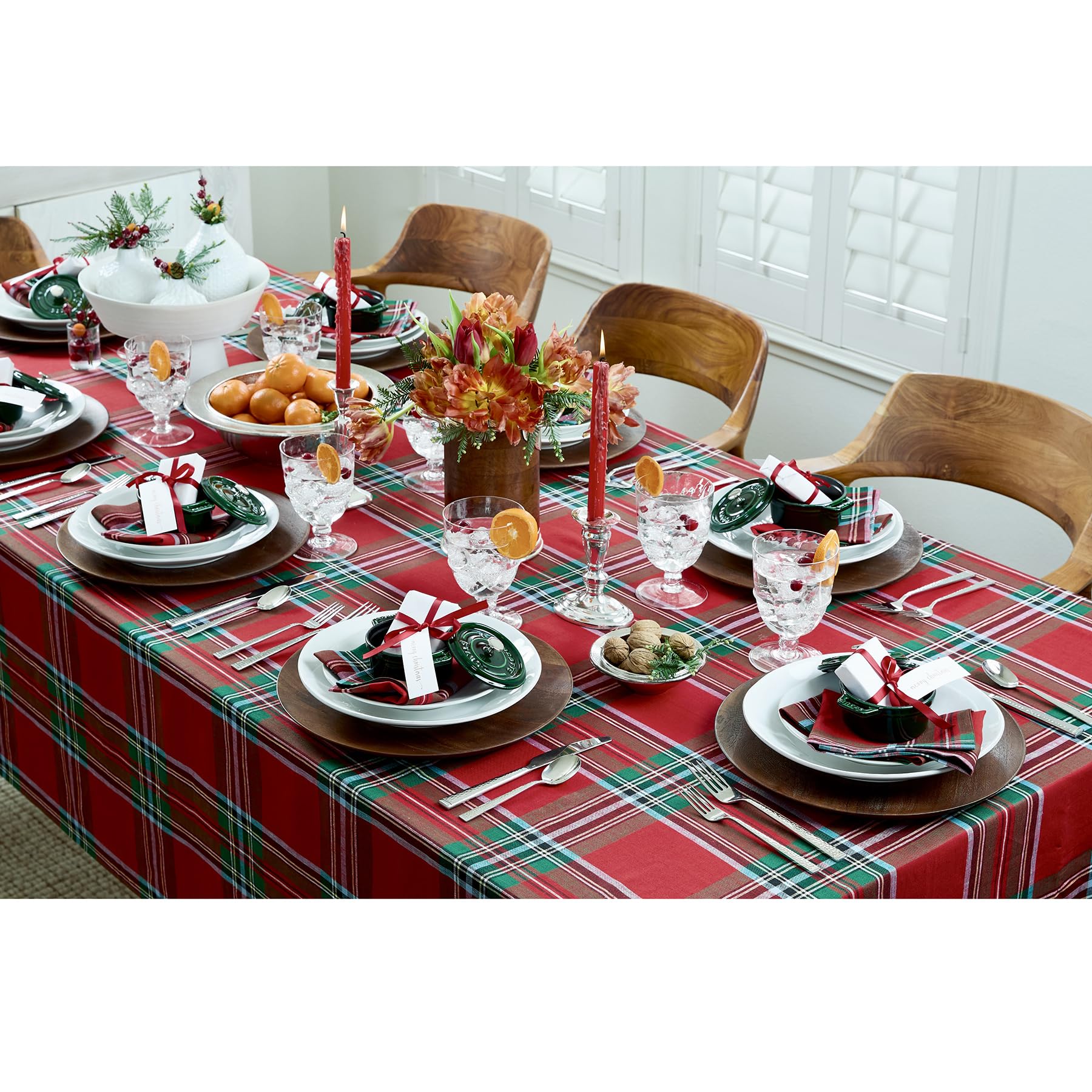 Solino Home Linen Placemats Set Of 4-100% Pure Linen Red Madras Holiday Plaid Cloth Placemats 19'' L X 14'' W Inch - Handcrafted
