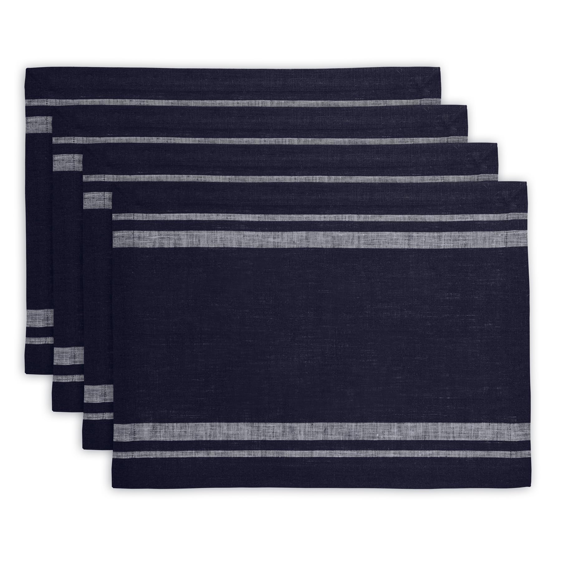 Solino Home French Linen Placemats Set Of 4 - 100% Pure Linen White And Navy Placemats 19 '' L X 14 '' W Inch - Machine Washable