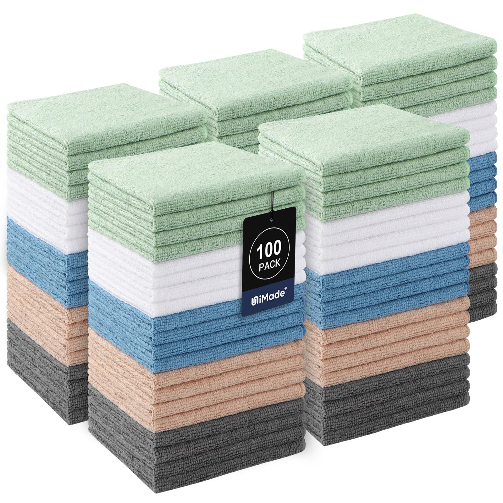 Unimade Washcloths Bulk - 100 Pack - Face Towels (12'' X 12''), Multi-Purpose Microfiber Cleansing Cloths For Face Or Body, High
