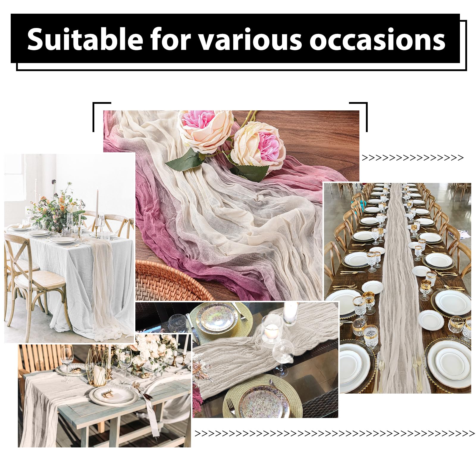 12 Pack Cheesecloth Table Runner 35X120 Inch 10Ft Rosy Brown Gauze Cheese Cloth Table Runner, Boho Rustic Wedding Table Runner F