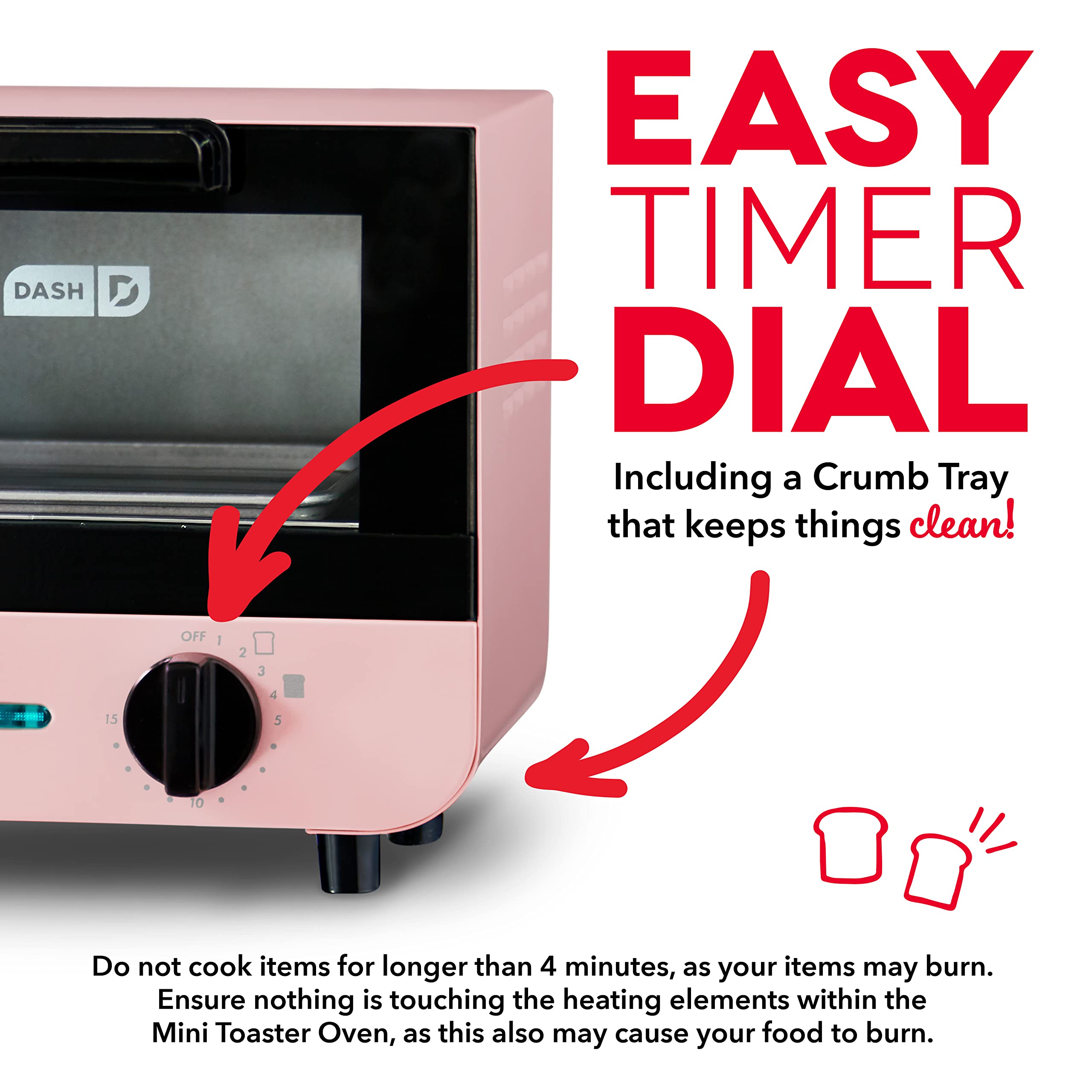 Dash Mini Toaster Oven Cooker For Bread, Bagels, Cookies, Pizza, Paninis & More With Baking Tray, Rack, Auto Shut Off Feature -