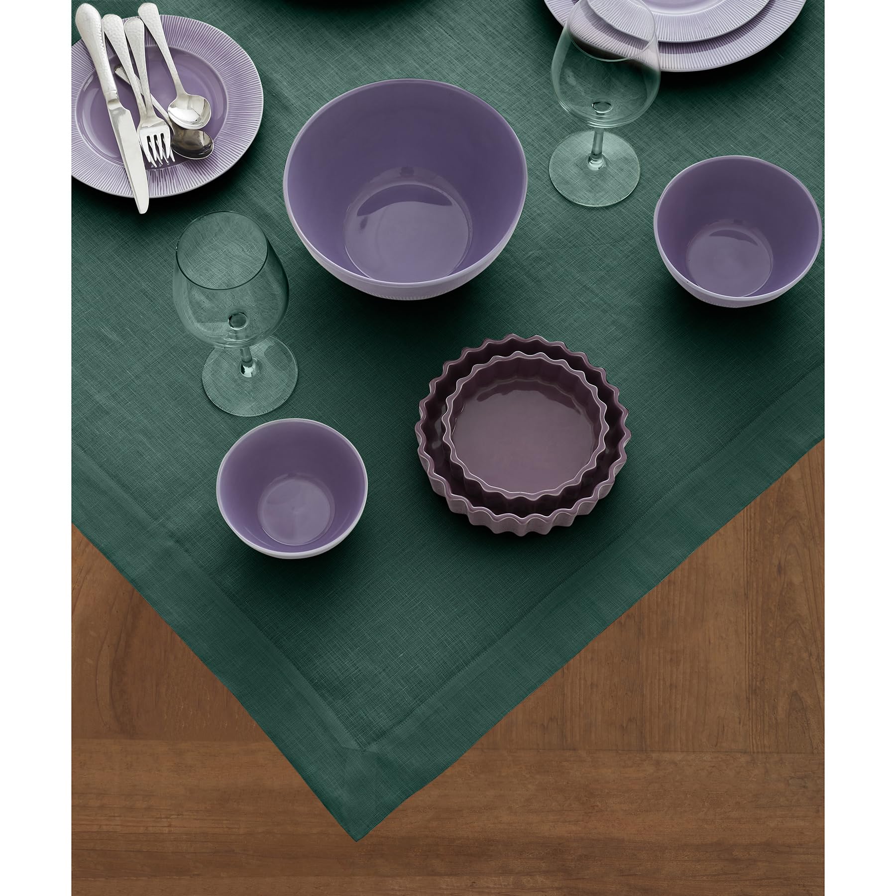 Solino Home Rainforest Green Linen Square Tablecloth 52 X 52 Inch - Fete, 100% Pure Linen Table Throw - Machine Washable Tablecl