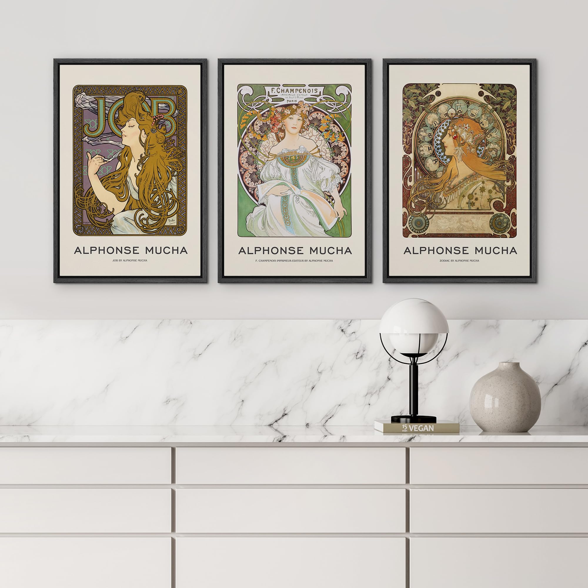 Wall26 Framed Canvas Print Wall Art Set Alphonse Mucha Art Nouveau Floral Women Nature People Illustrations Fine Art Decorative