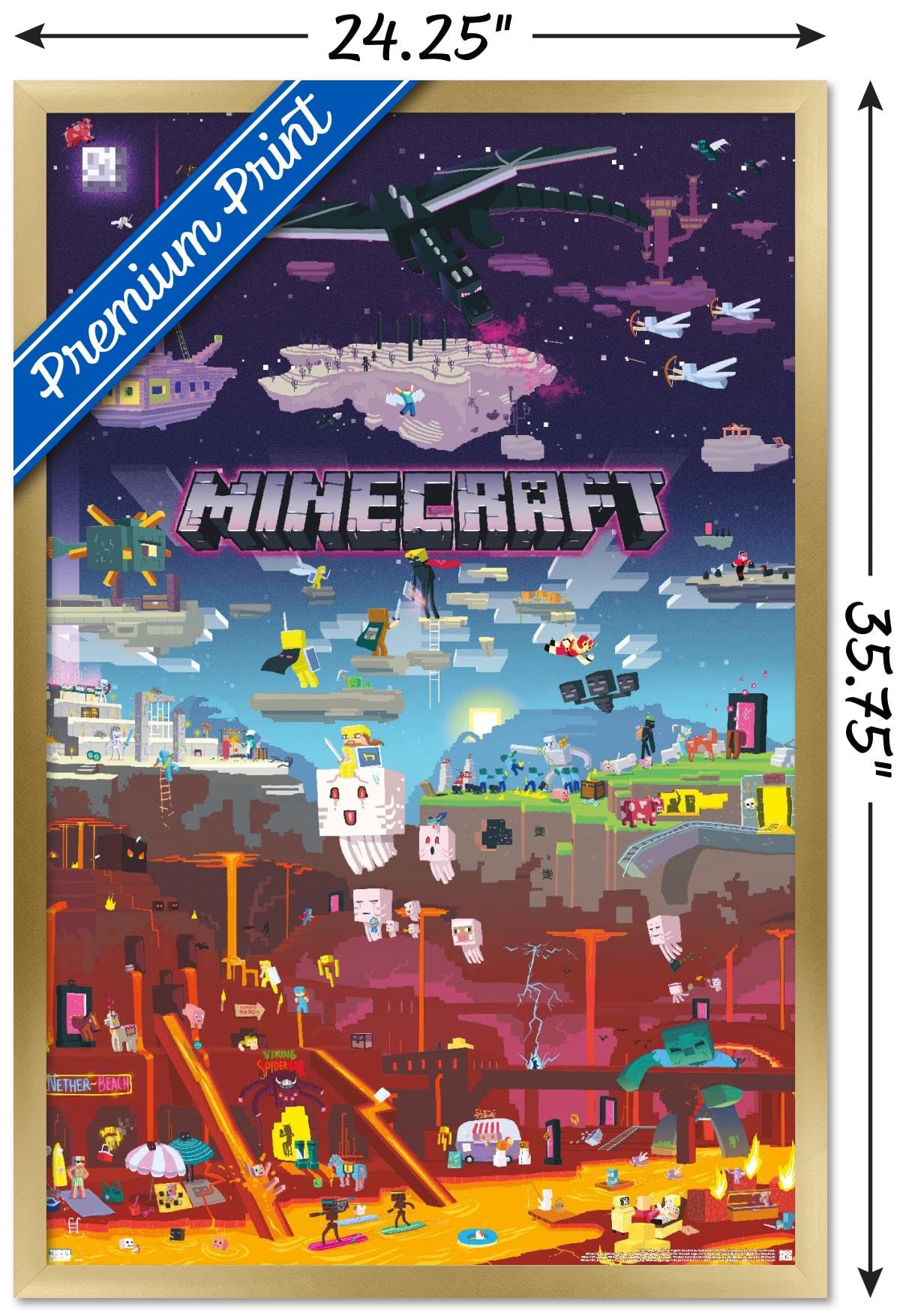 Trends International Minecraft - World Beyond Wall Poster, 22.375'' X 34'', Gold Framed Version