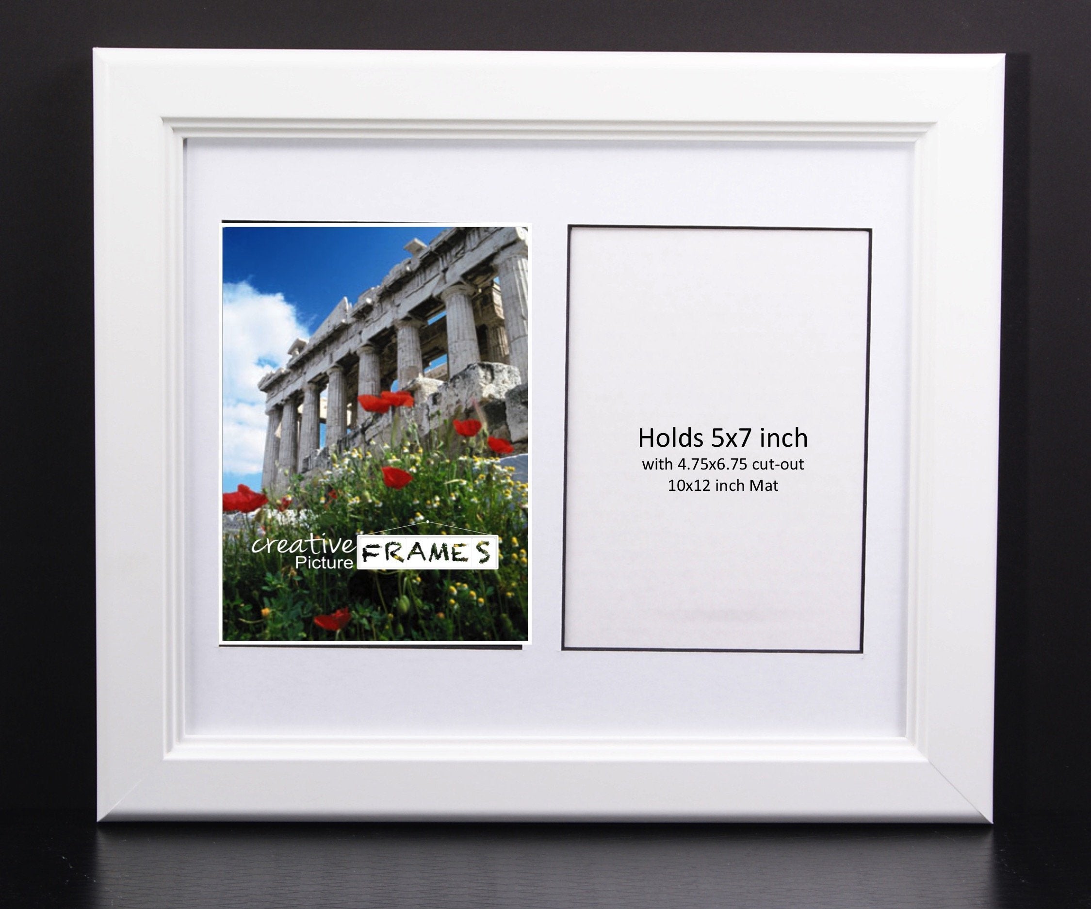 CreativePF 2 Opening Glass Face White Picture Frame to hold 5 by 7 inch Photographs including 10x12-inch White Mat Collage