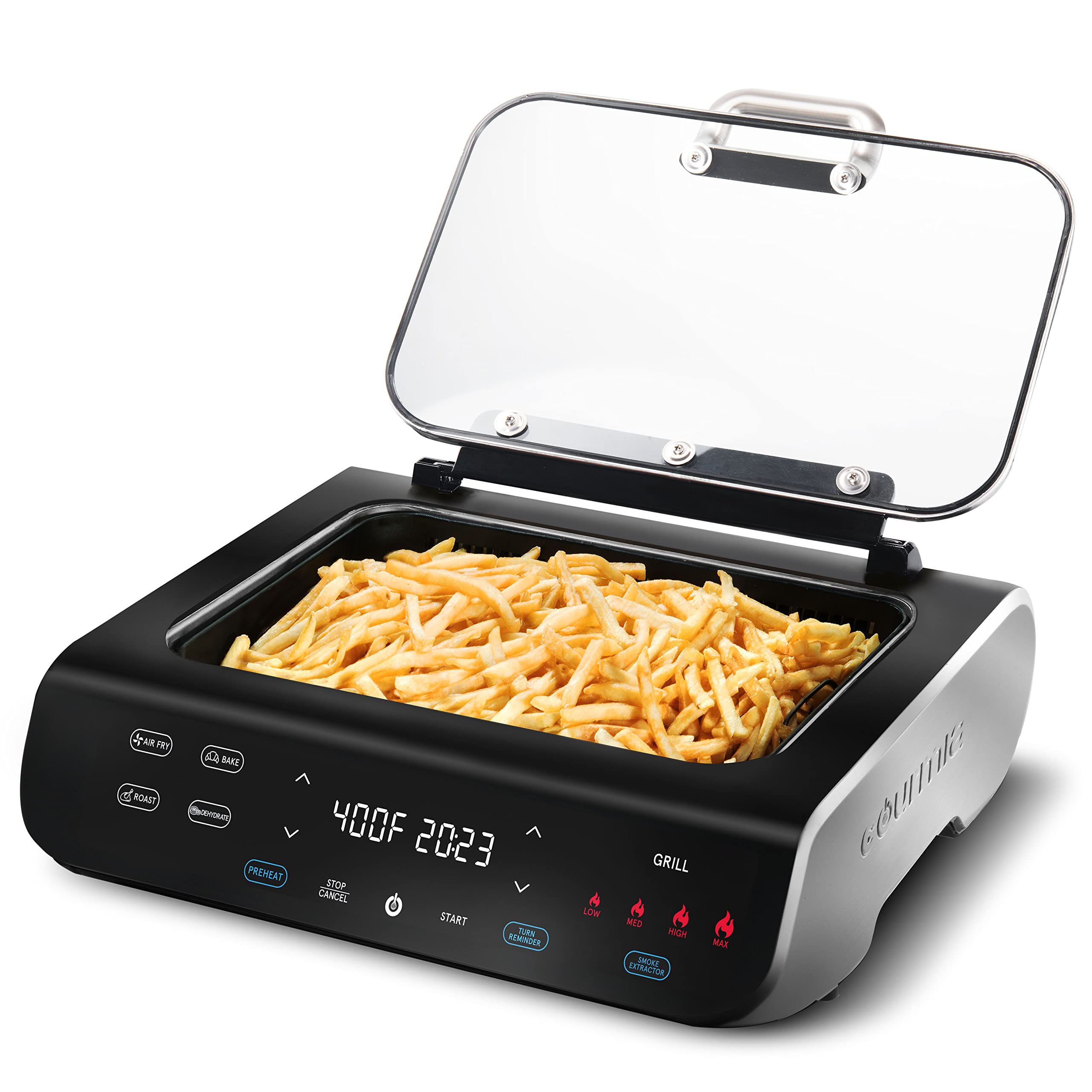 Gourmia Smokeless Indoor Grill & Air Fryer raclette grill with Smoke Extracting Technology Extra-Large Nonstick Cooking electric