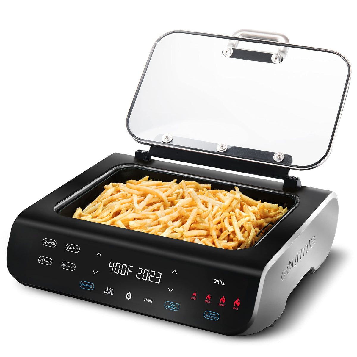 Gourmia Smokeless Indoor Grill & Air Fryer Raclette Grill With Smoke E ...