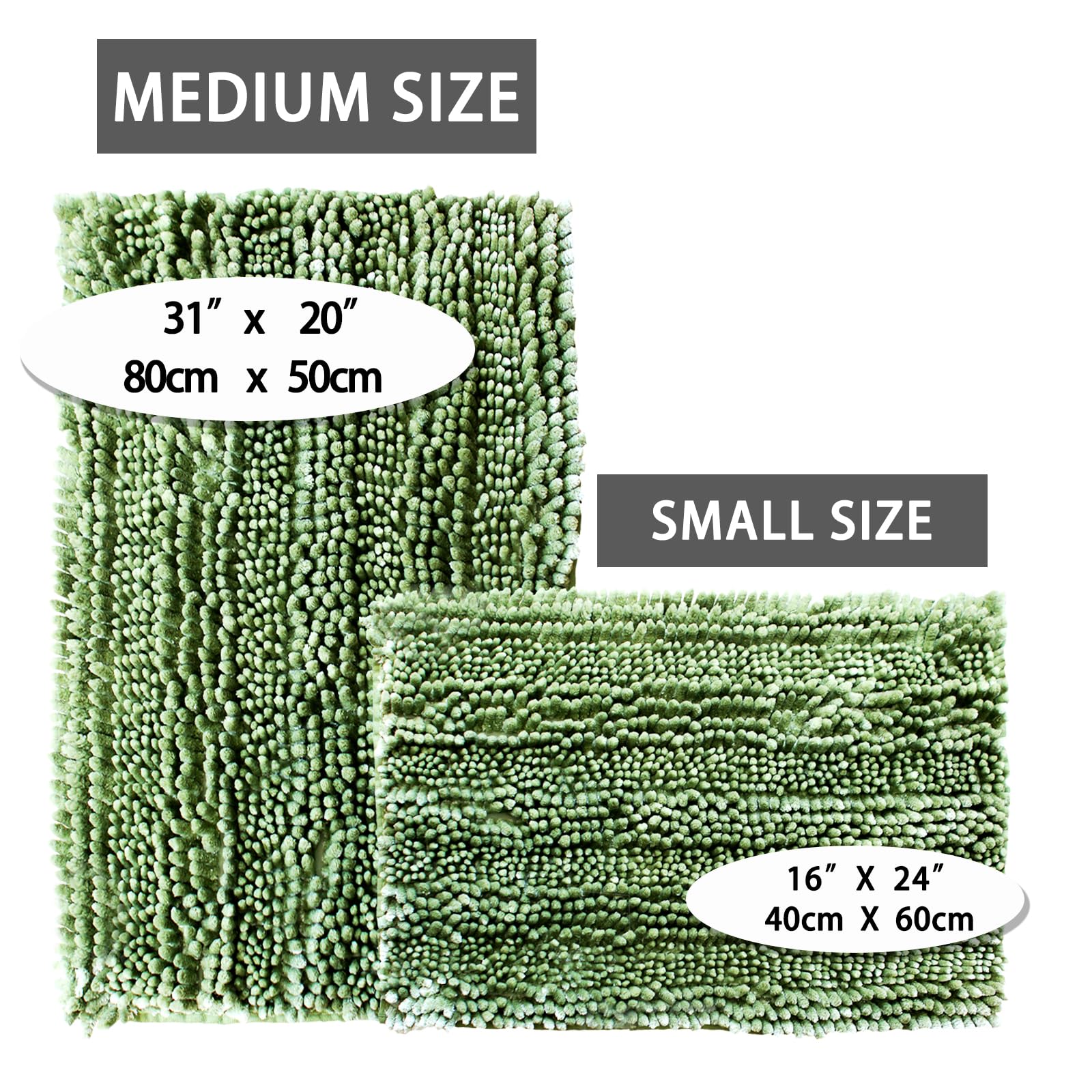 Civkor Green Bathroom Rug Set Bath Mat 31x20 Plus 24x16 Inch  Sage Bath Mats for Bathroom Non Slip Washable Bath Rugs 2 Piece for Shower  Quick Dry and Machine Washable