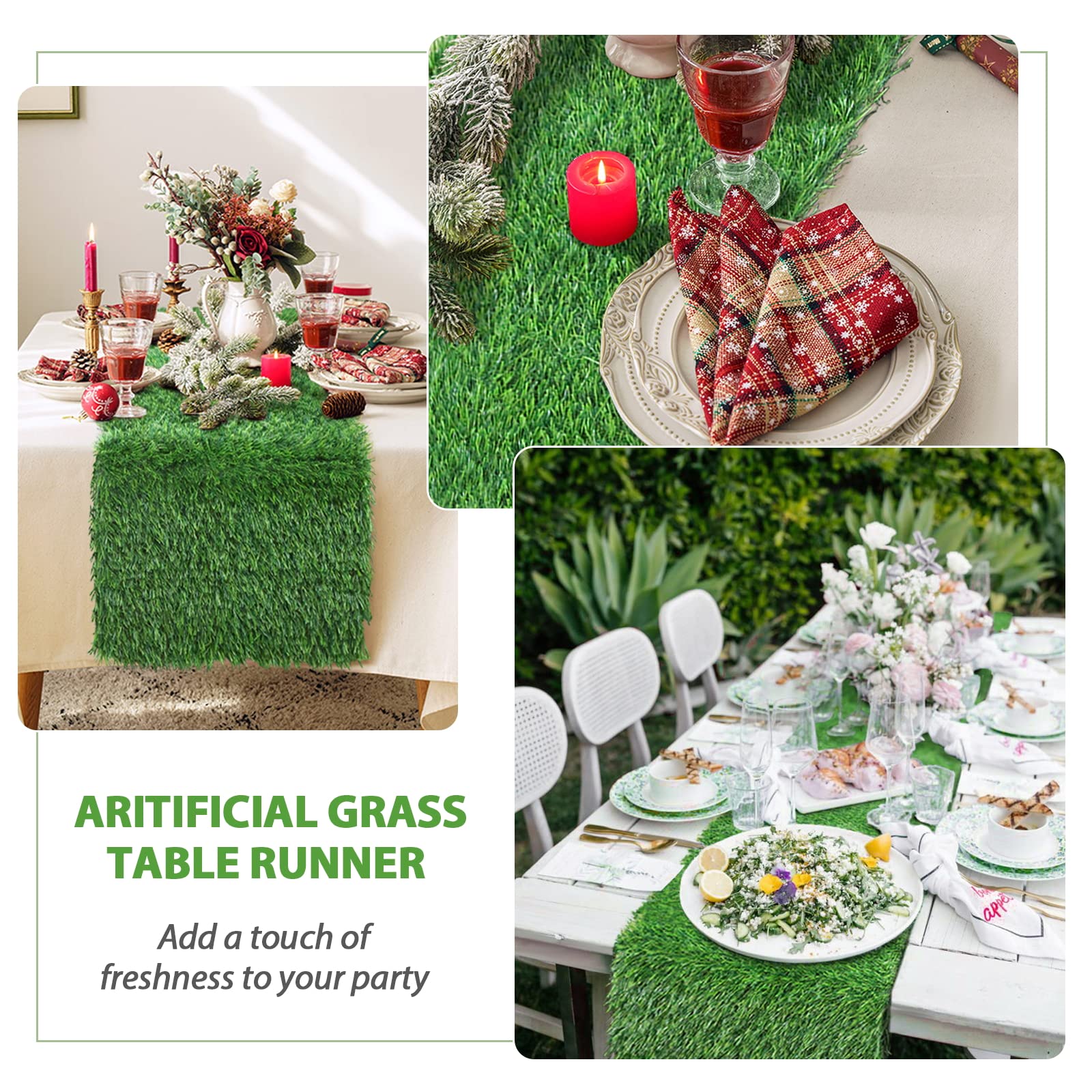Goldouya 12 X 72 Inch Artificial Grass Dining Table Runner Green Table Decor For Holiday Party, Kitchen Decor, Wedding, Banquet,
