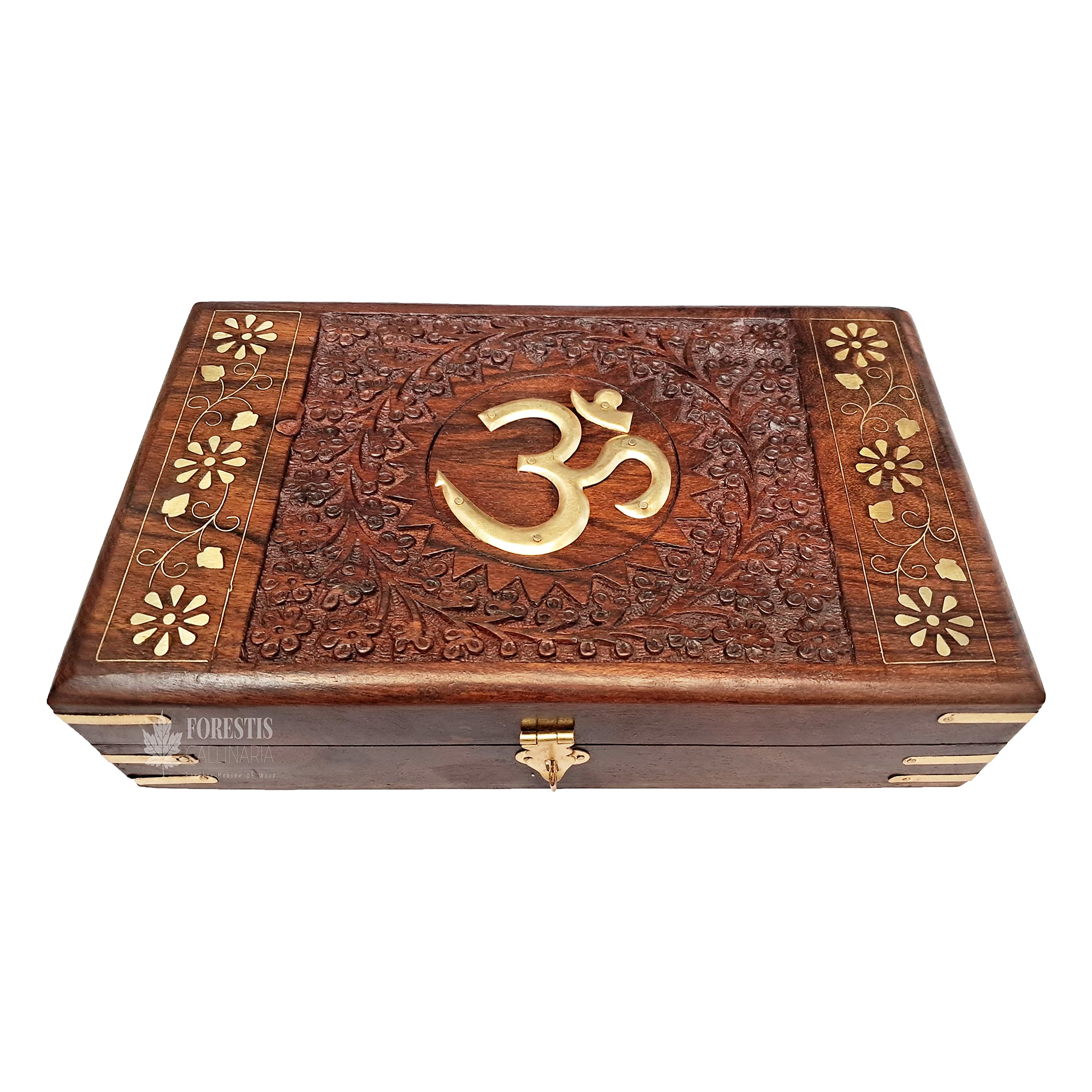 FORESTIS GALLINARIA Exquisitely Hand Brass-Filled Wooden OM Box for Good Luck| Jewellery Box| Handmade Decorative Case| Kit (10x
