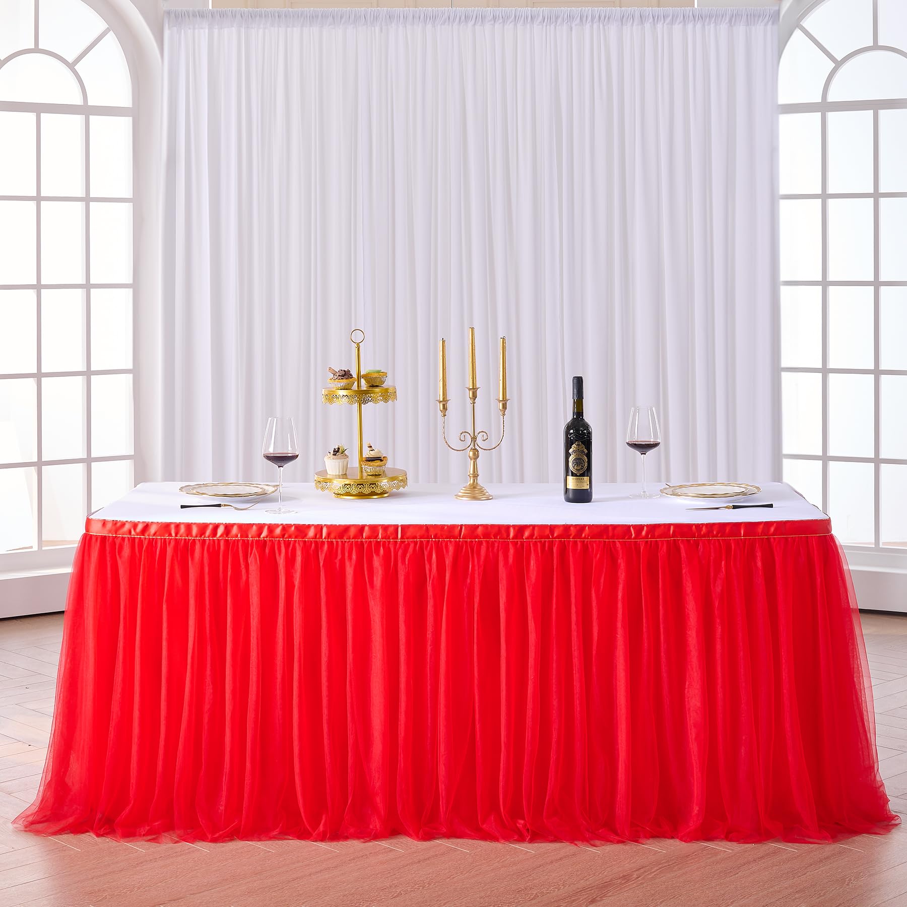 Suppromo 14Ft Red Table Skirt Tulle Tutu Table Skirt Ruffle Table Skirting For Graduation Baby Shower Birthday Party Wedding Chr