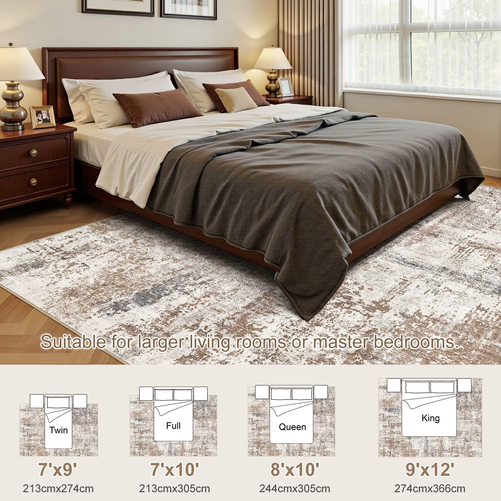 UERMEI 8x10 Area Rug Living Room Rugs - Washable Neutral Modern Abstract Soft Thin Rug Indoor Floor No Slip Rug Carpet for Bedro