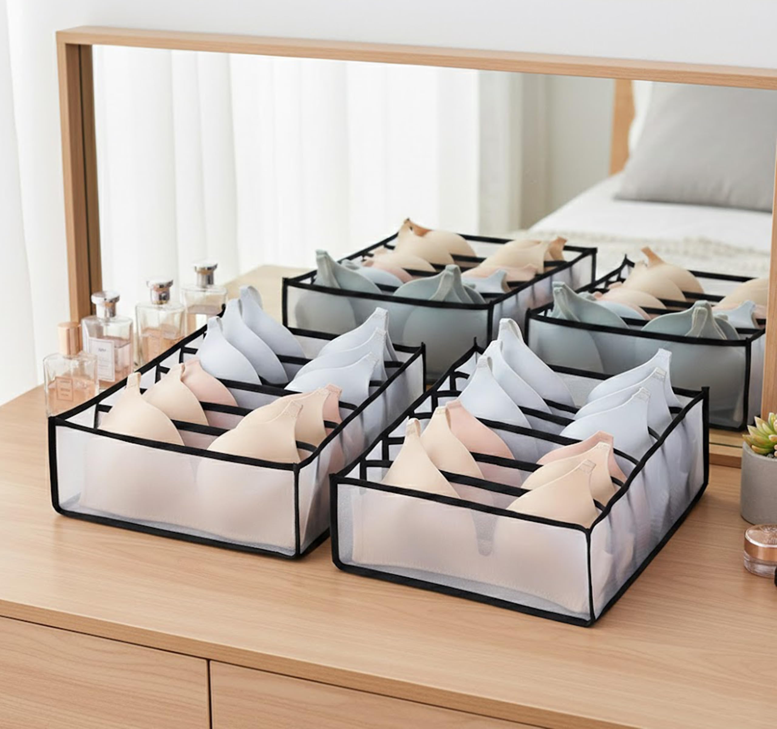 Atorakushon Bra Organizer 2 Pack, Undergarments Drawer Organizer, Divider, Cabinet Closet Organizers And Storage, Mesh Foldable 