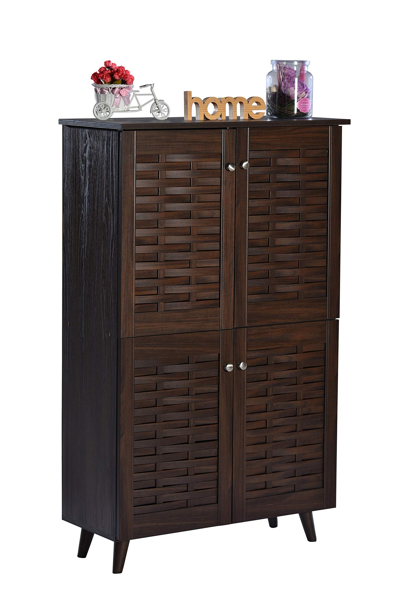 Deckup Bei 4Door Engineered Wood Shoe Rack With Wooden Legs (Walnut, Matte Finish)