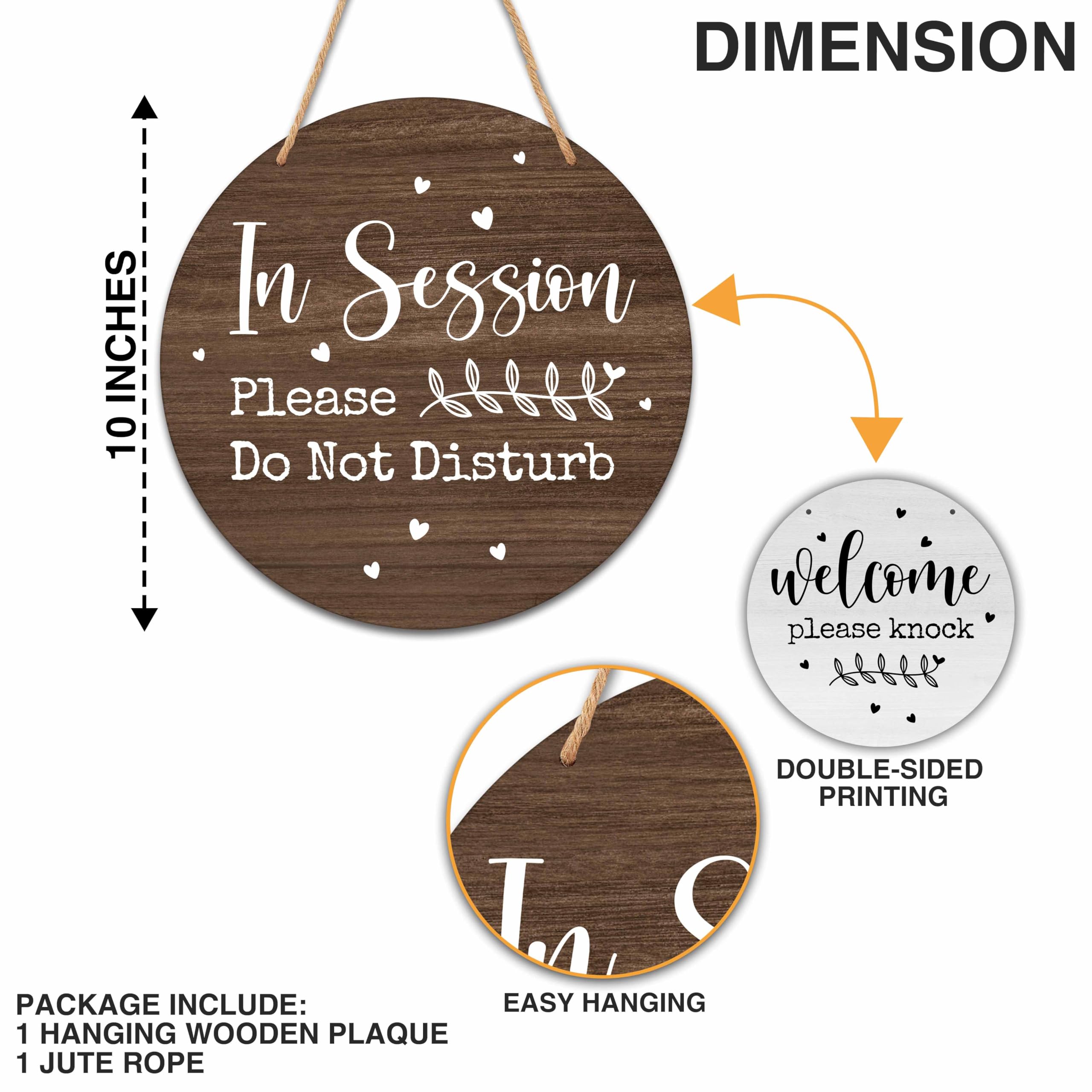 In Session Door Sign for Therapists, Do Not Disturb Hanger Sign for Therapy Office Decor, 10 In Double Sided Round Wooden Welcom
