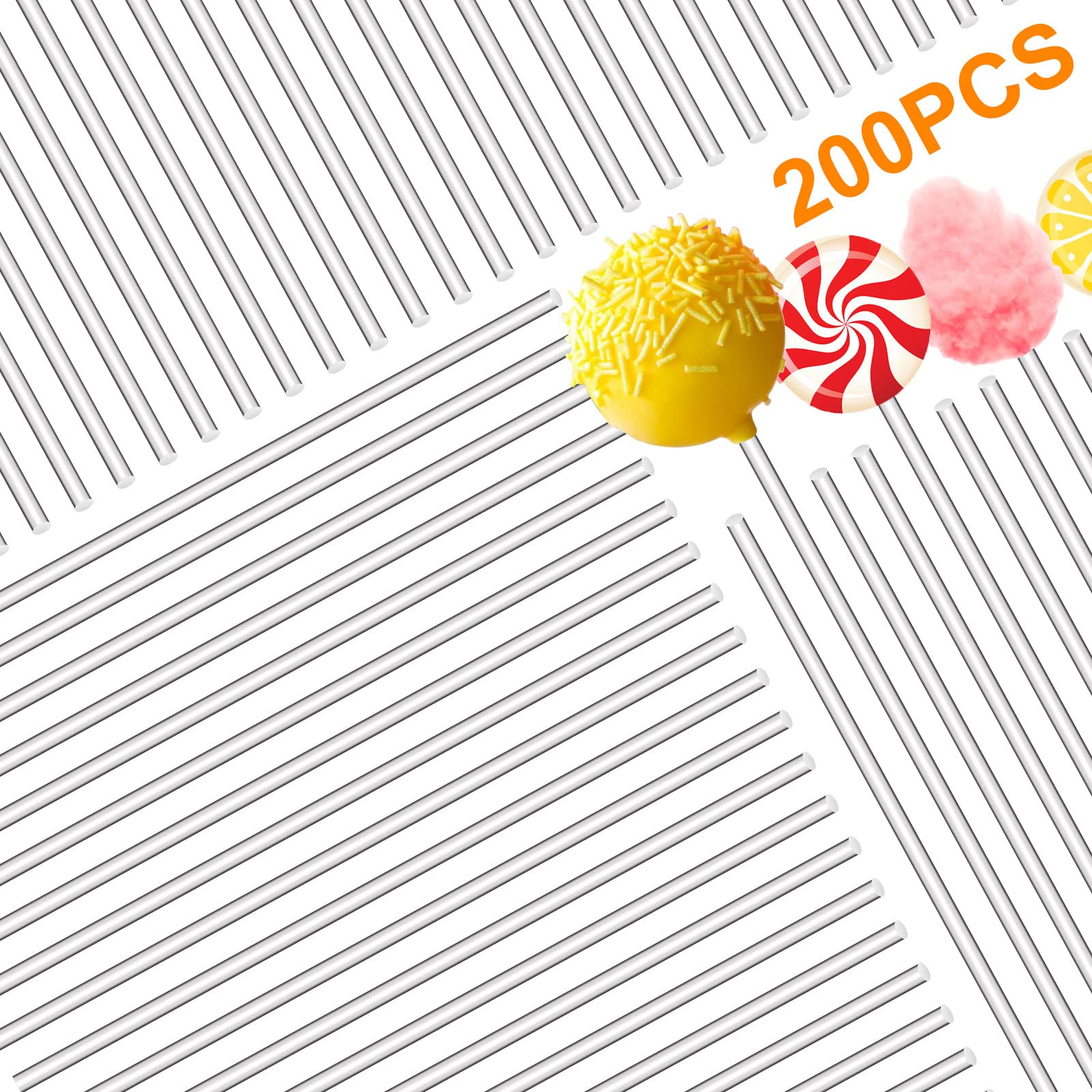 200Pcs Acrylic Lollipop Sticks, Anglekai Reusable Acrylic Pop Sticks Stirring Rod For Making Dessert (6 Inch)