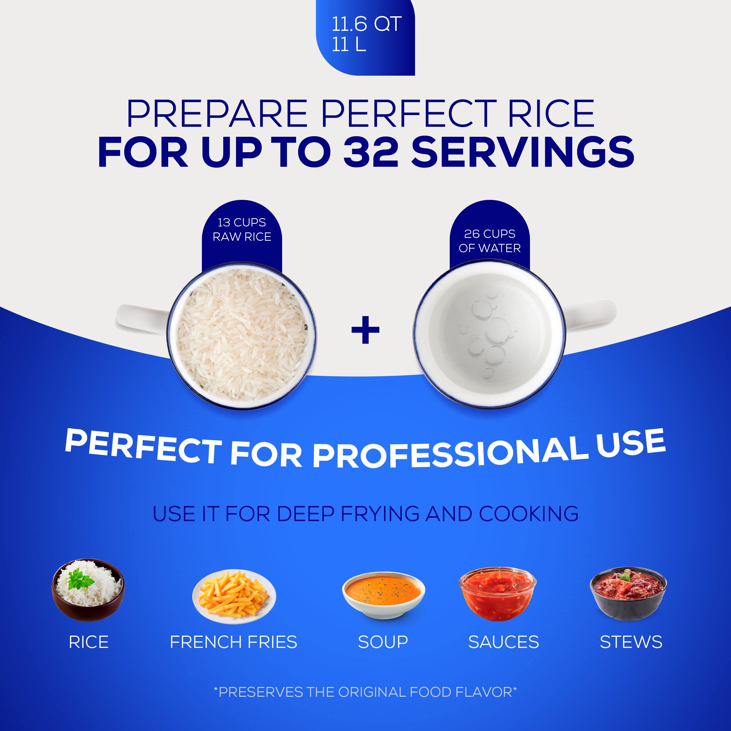 Universal 11.6Qt / 11L Large Cast Aluminum Caldero Rice Cooker 32 Cups - Even Heat Distribution Deep Fryer for Fast Cooking and Easy Cleaning  Ergonomic Handles Large Pot  for French Fries  Stews