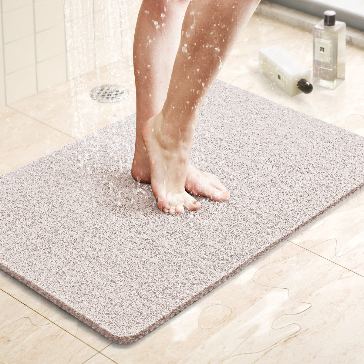 Luxstep Shower Mat Bathtub Mat,24X16 Inch, Non-Slip Bath Mat With Drain, Quick Drying Pvc Loofah Bathmat For Tub,Shower,Bathroom