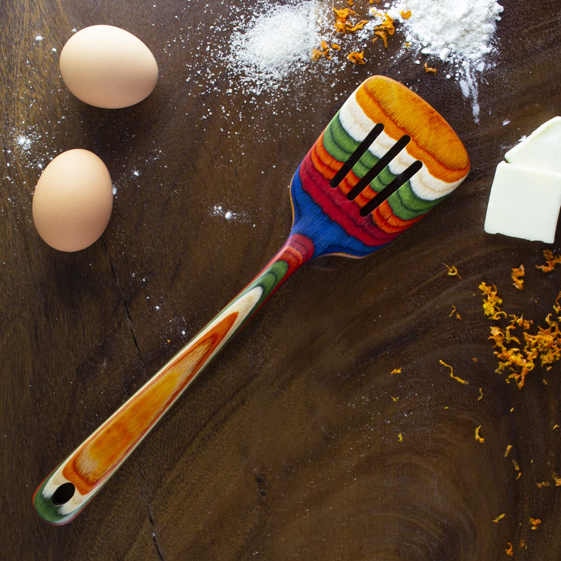 Totally Bamboo Baltique Marrakesh Collection 12-1/2'' Wooden Slotted Spatula, Safe For Nonstick