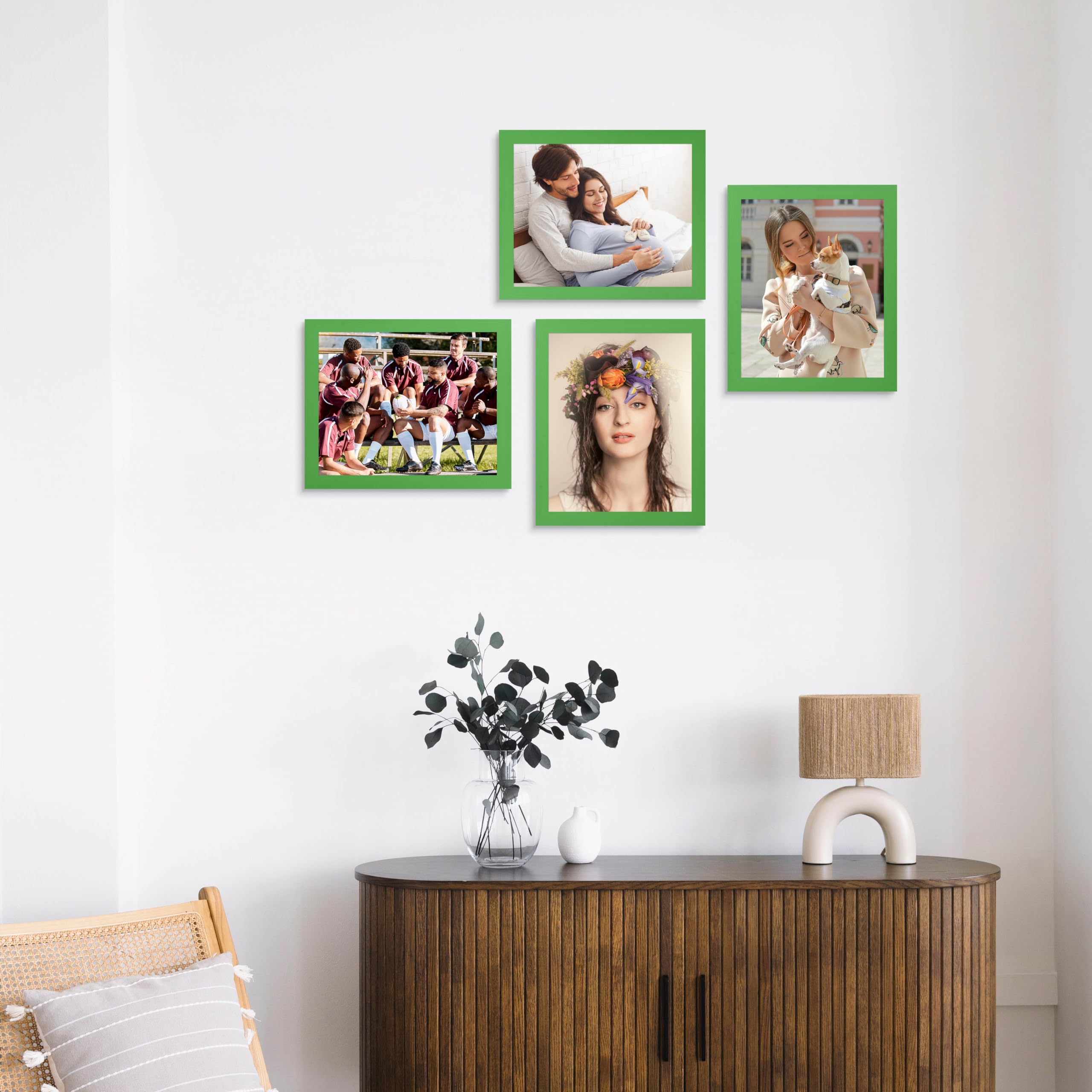 wyooxoo 8x10 Picture Frames Set of 4 Green Made of Solid Wood Photo Frames Colorful Frame with HD Plexiglass, Wall Mount and Tab