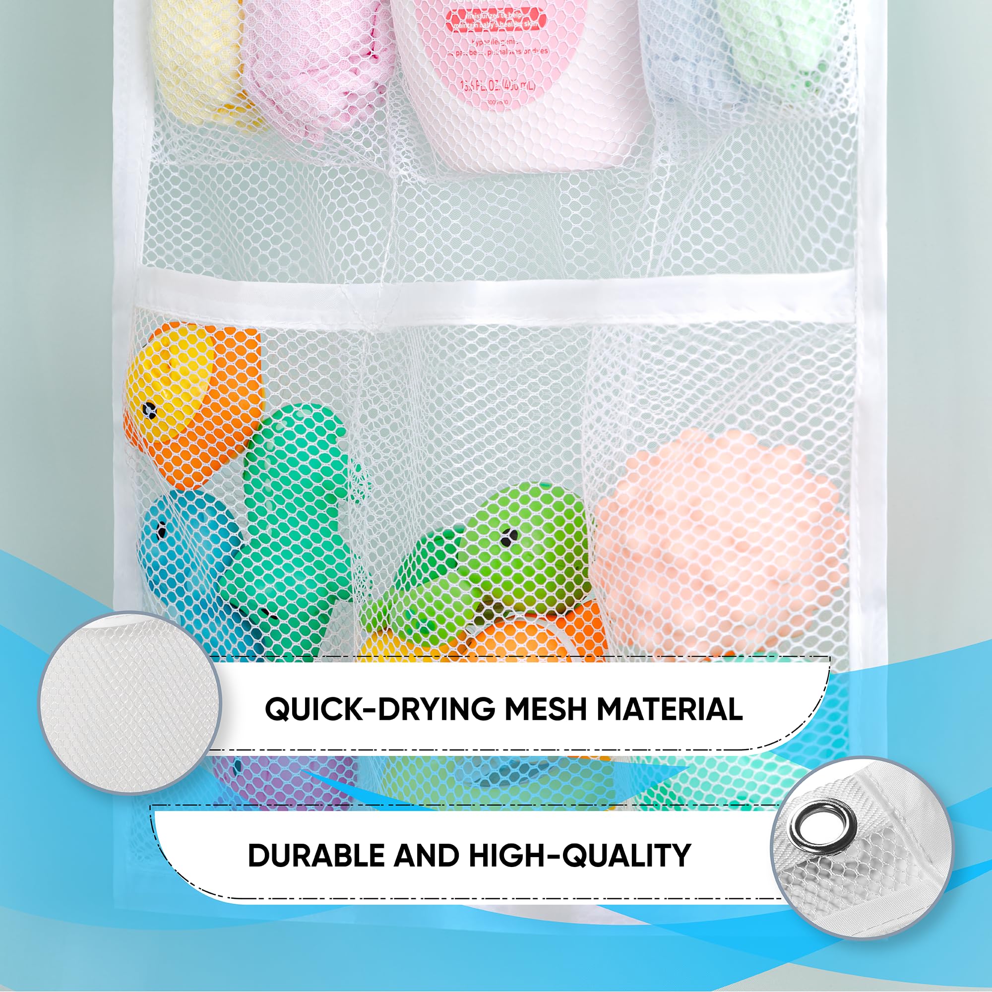 Handy Laundry 9 Pocket Shower Curtain Organizer - White, Durable Mesh for Toiletries & Toys, Model 5098
