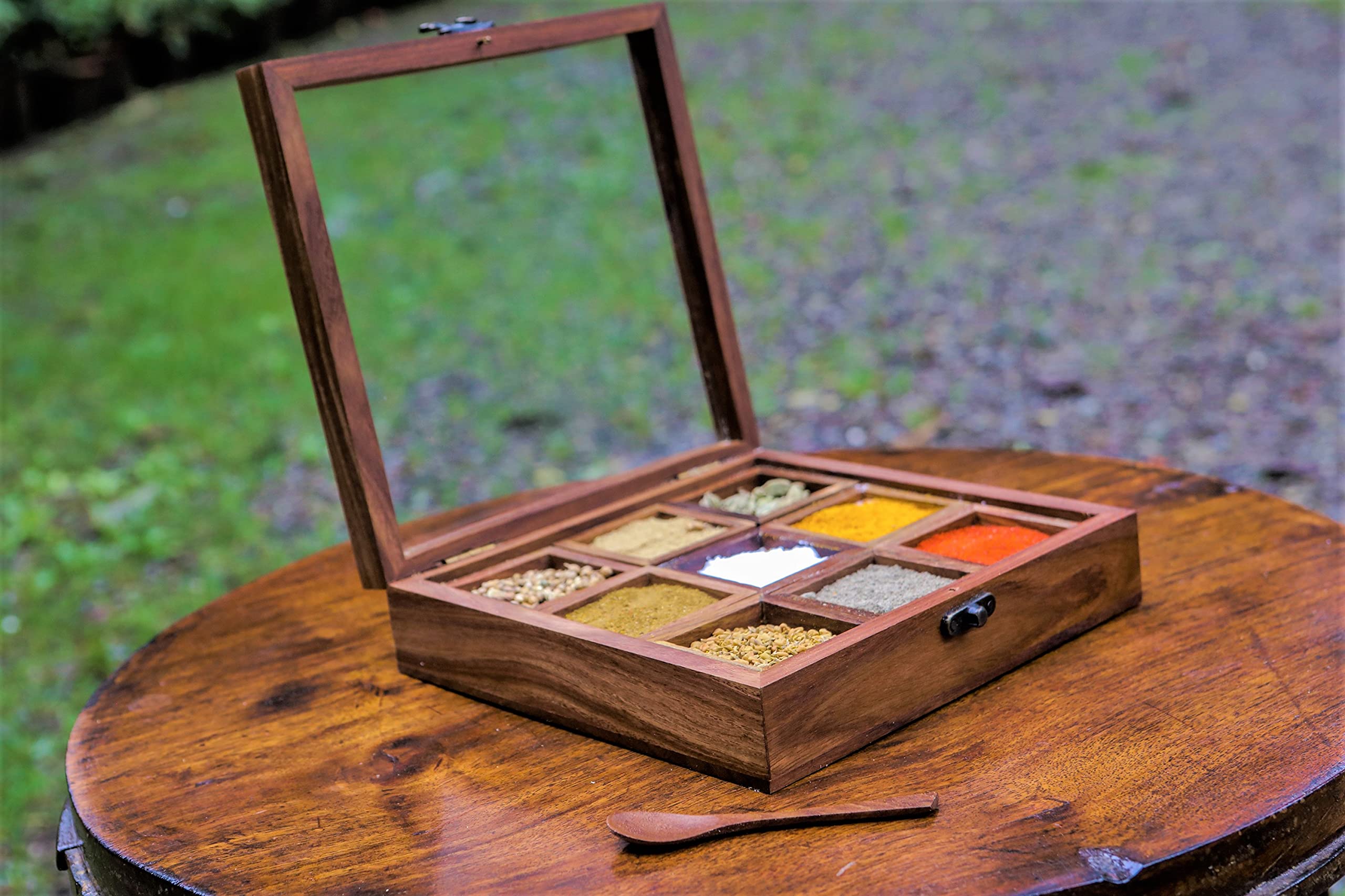 AnayraS Rosewood Spice Box Masala Box Masala Dani (Removable Partitions)