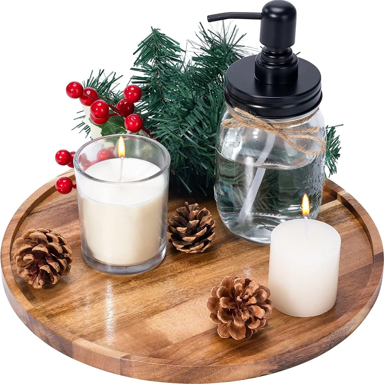 Edideuenica Decorative Round Wooden Tray For Decor  Beautiful Wood Tray For Kitchen Dining Room Table  The Perfect Small Candl