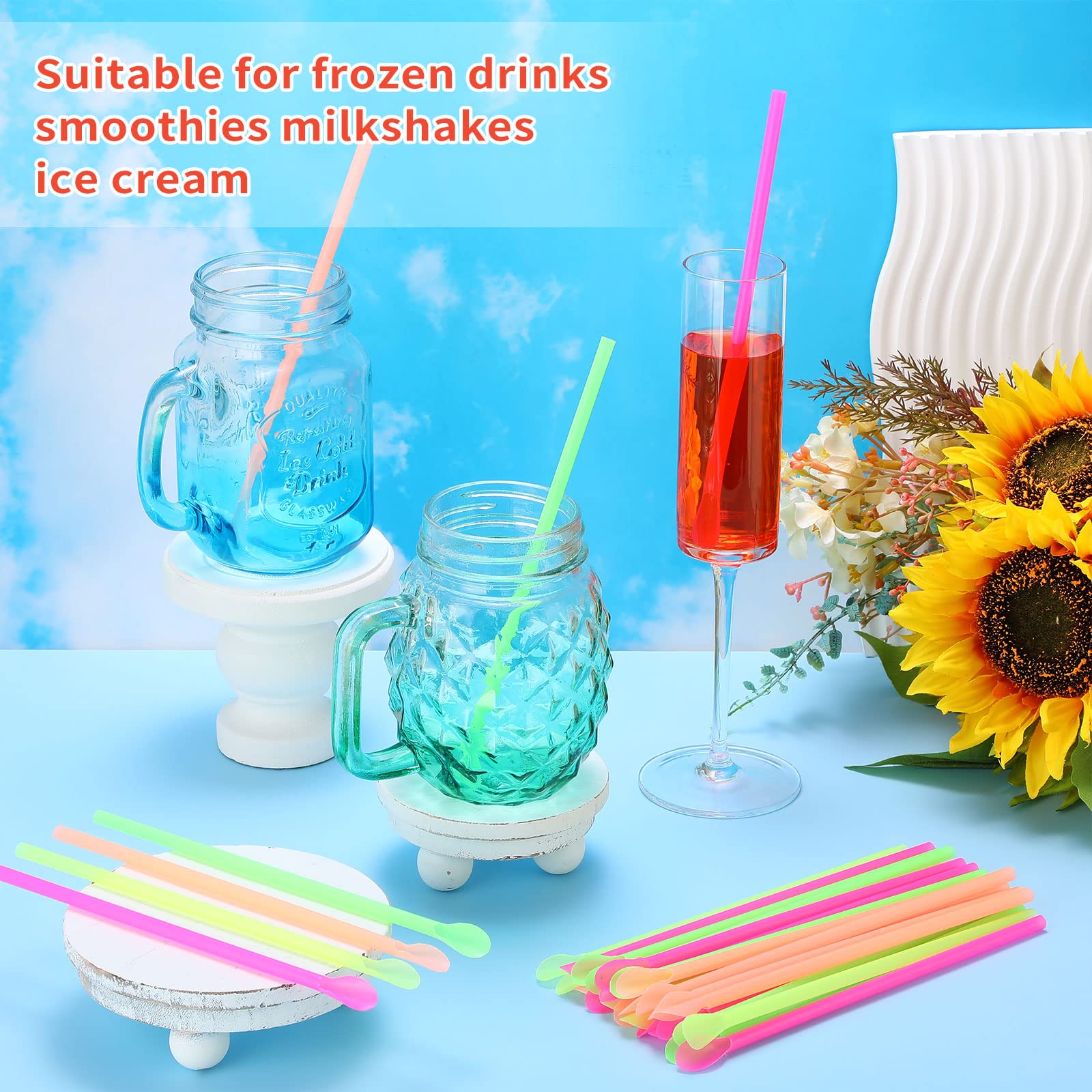 Eaasty 1000 Pcs Snow Cone Spoon Straws, Flexible Plastic Straws, Flexible Disposable Drinking Straws, Disposable Plastic Sip Sti