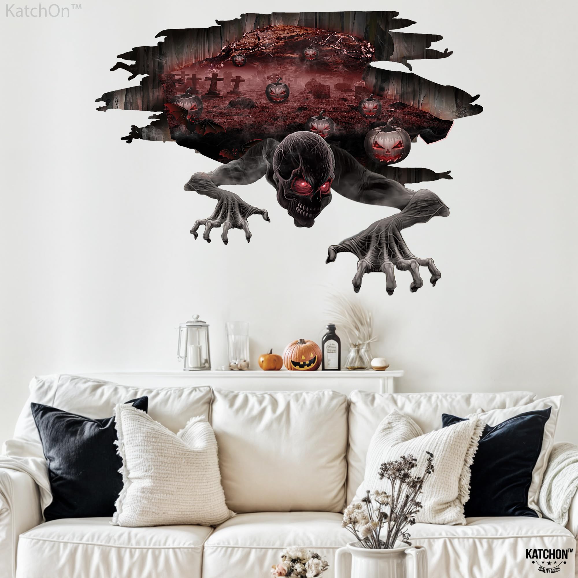 Katchon, 3D Halloween Floor Decals - Large, 36 X 24 Inch | 3D Halloween Floor Stickers For Scary Home Halloween Party Decoration