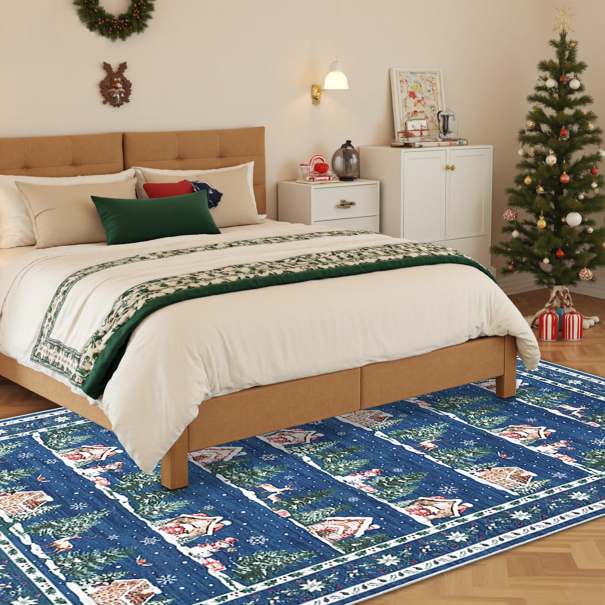 GarveeHome 4x6 Christmas Rugs for Living Room Machine Washable Holiday Decor Christmas Tree Animals Print Non-Slip Backing Low P
